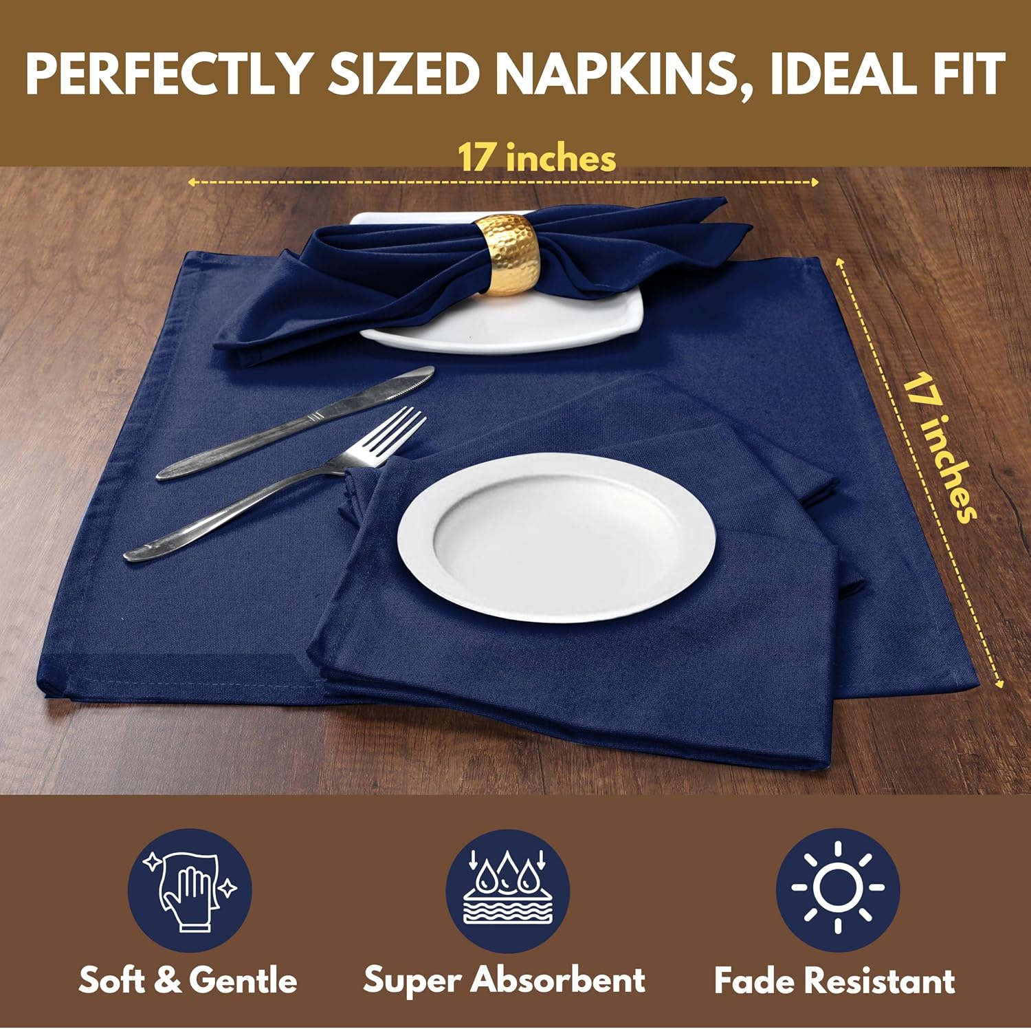 Native Fab Cloth Dinner Napkins Set of 12 Cotton 17x17 Absorbent Soft Restaurant Hotel Quality - Cocktail Napkins