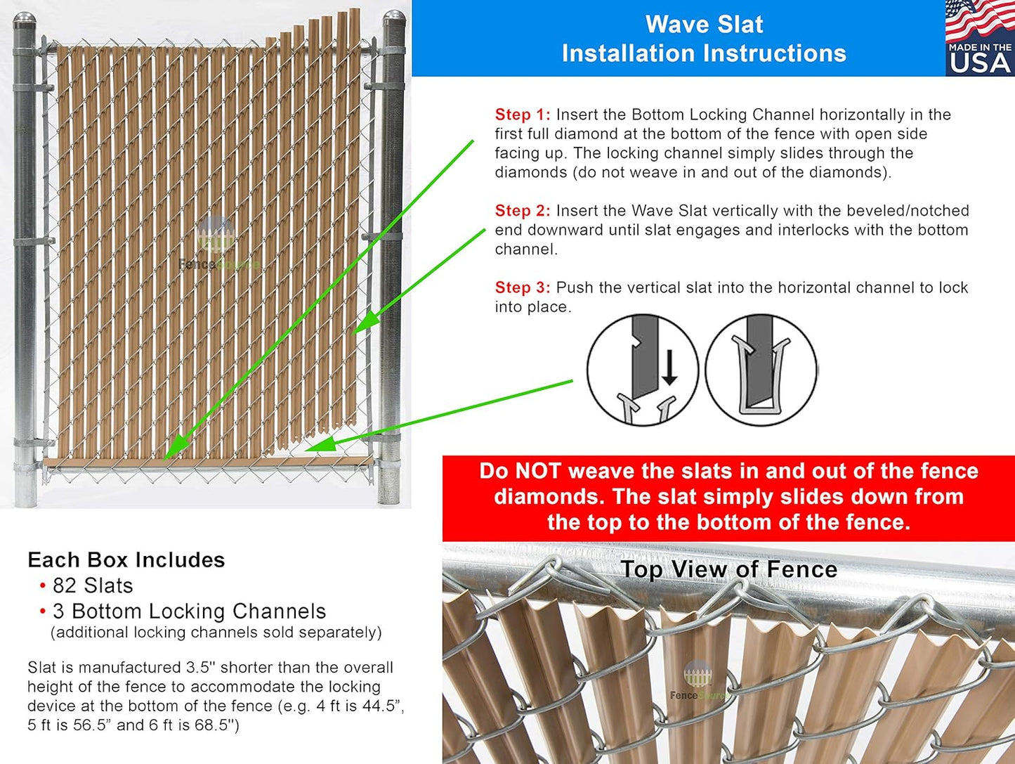 Wave Slat Single Wall Bottom Locking Privacy Slat for a high Chain Link / 6 Feet / Brown / 6 ft