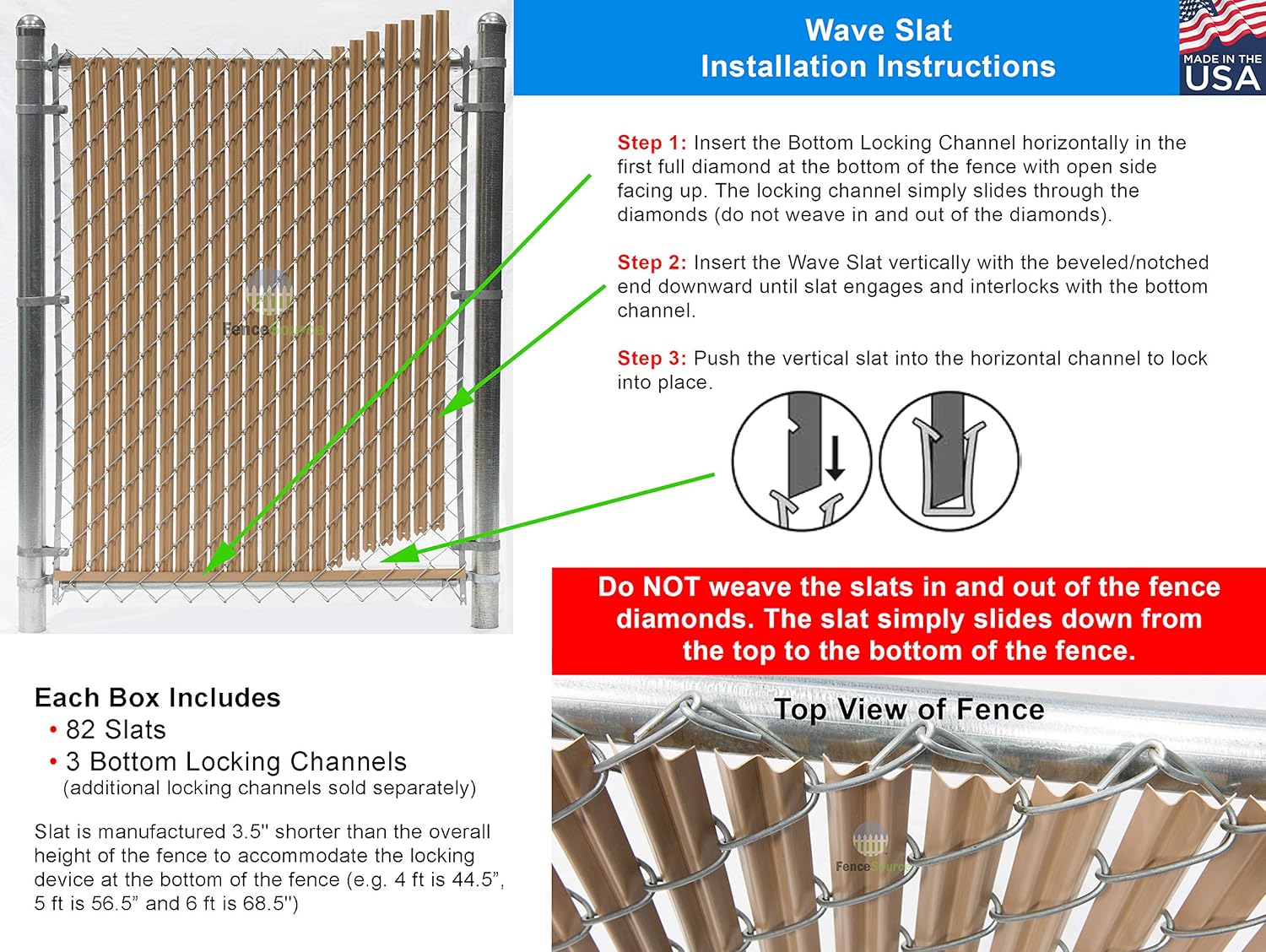 Wave Slat Single Wall Bottom Locking Privacy Slat for a high Chain Link / 6 Feet / Brown / 6 ft