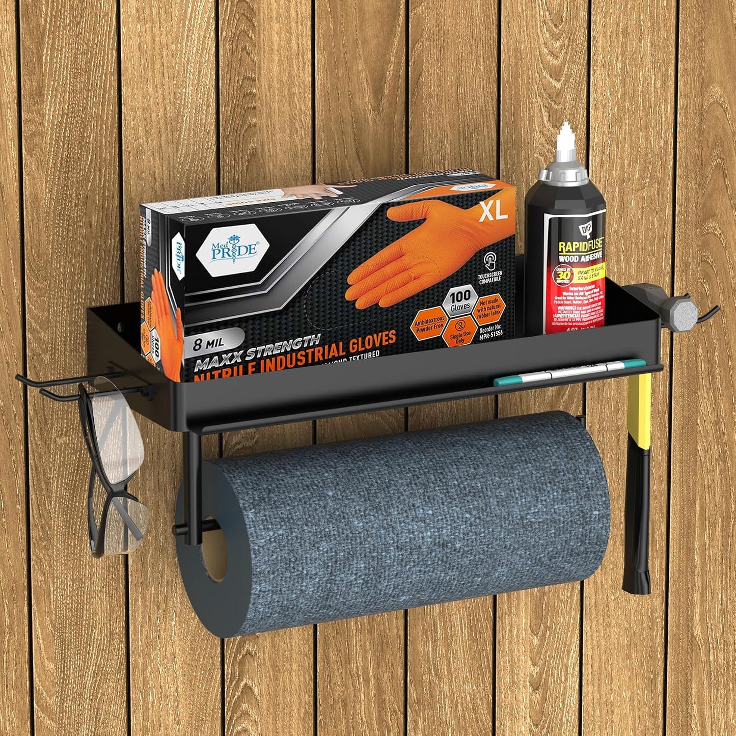 Taozun Garage Paper Towel Holder, Wall Mount Shelf, Shop Towel Holder, One-Hand Tear, Paper Towel Holder Wall Mount