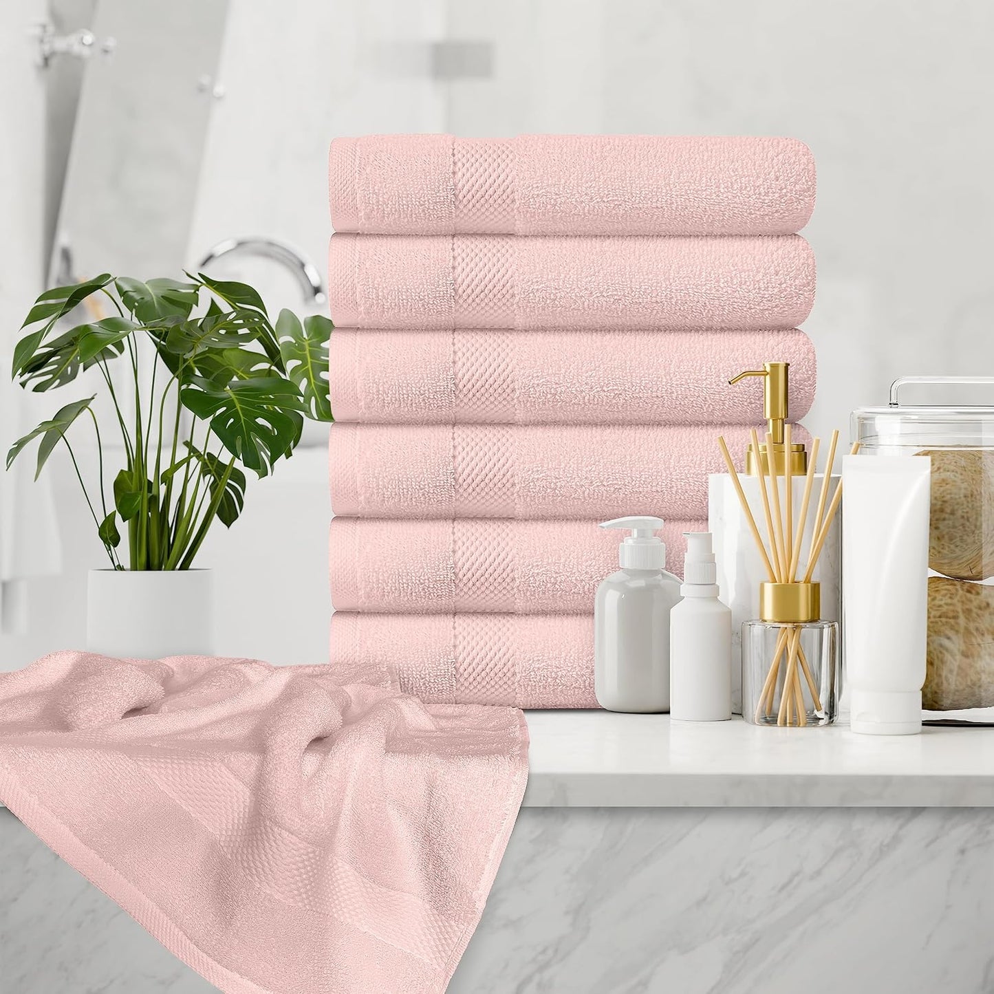 White Classic Luxury Pink Hand Towels - Soft 100% Turkish Cotton | Highly Absorbent Hotel spa Bathroom Towel Collection