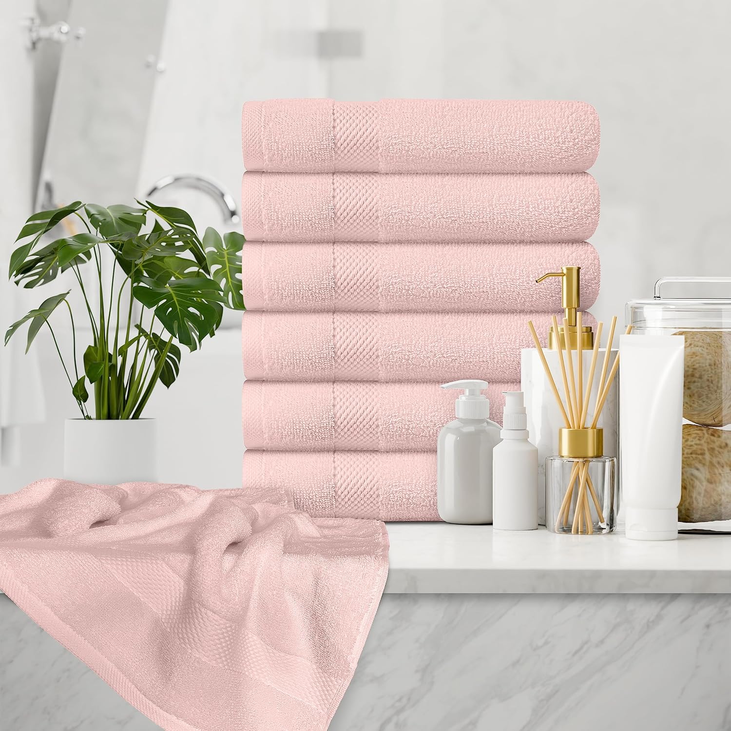 White Classic Luxury Pink Hand Towels - Soft 100% Turkish Cotton | Highly Absorbent Hotel spa Bathroom Towel Collection