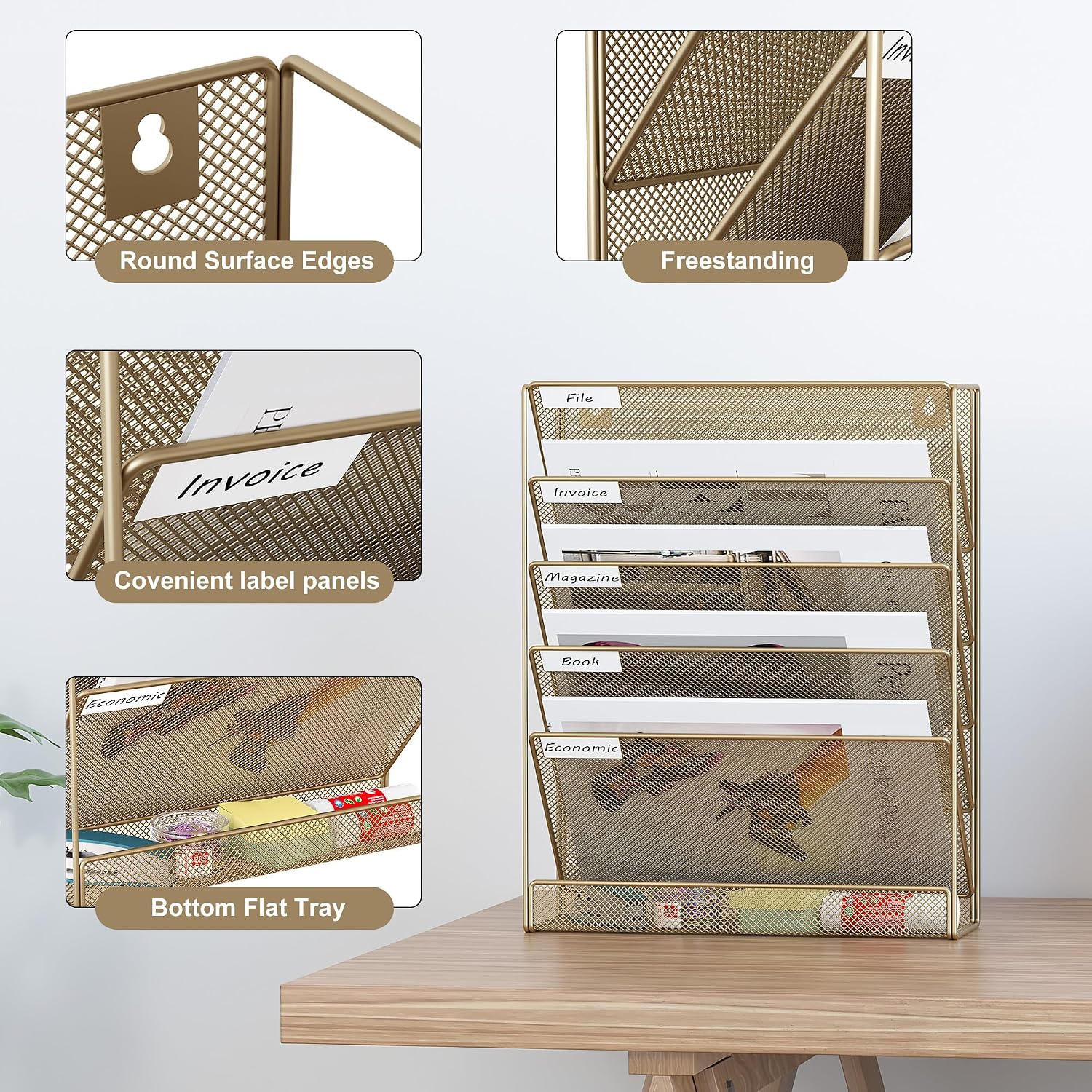 EasyPAG 5 Tier Wall File Holder, Mesh Hanging Folder Organizer with Classify Label, Versatile Desk File Holder