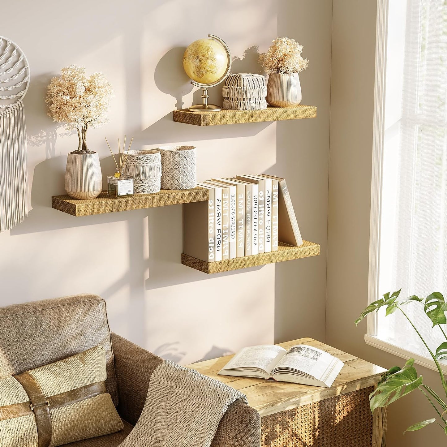 Rattan Floating Shelves / 15.7 Inch / Set of 3