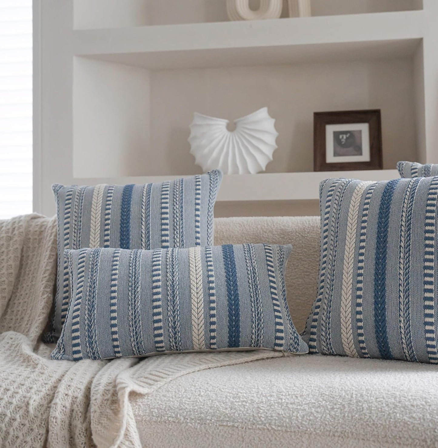 Boho Throw Pillow Covers / Blue / 20 x 12 / Set of 2