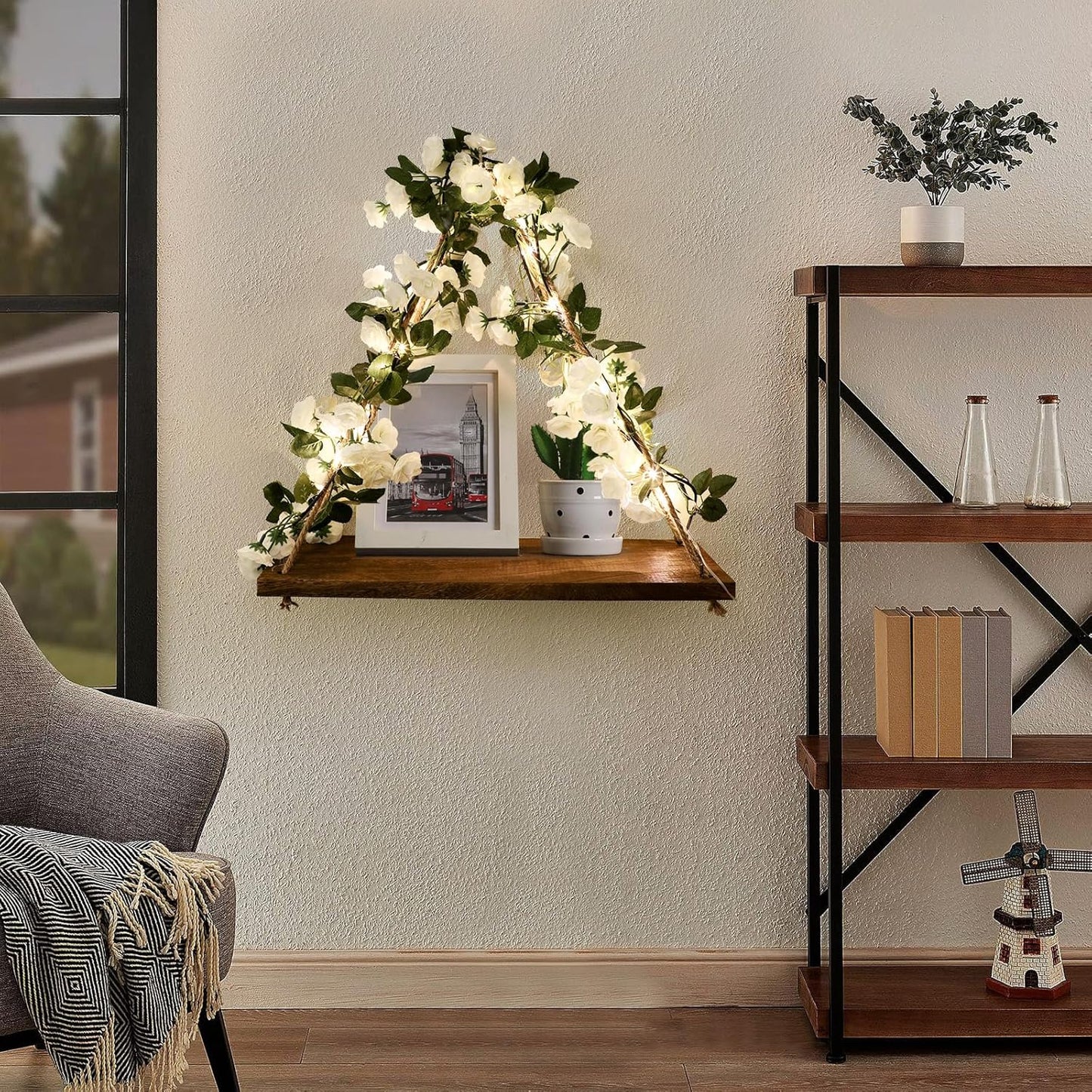 Floating Shelves / Plant Wall Decor / White Flower