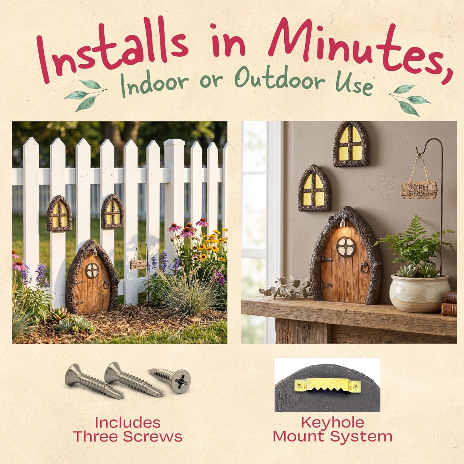 Wall and Trees Outdoor / Fairy Door and 2 Windows