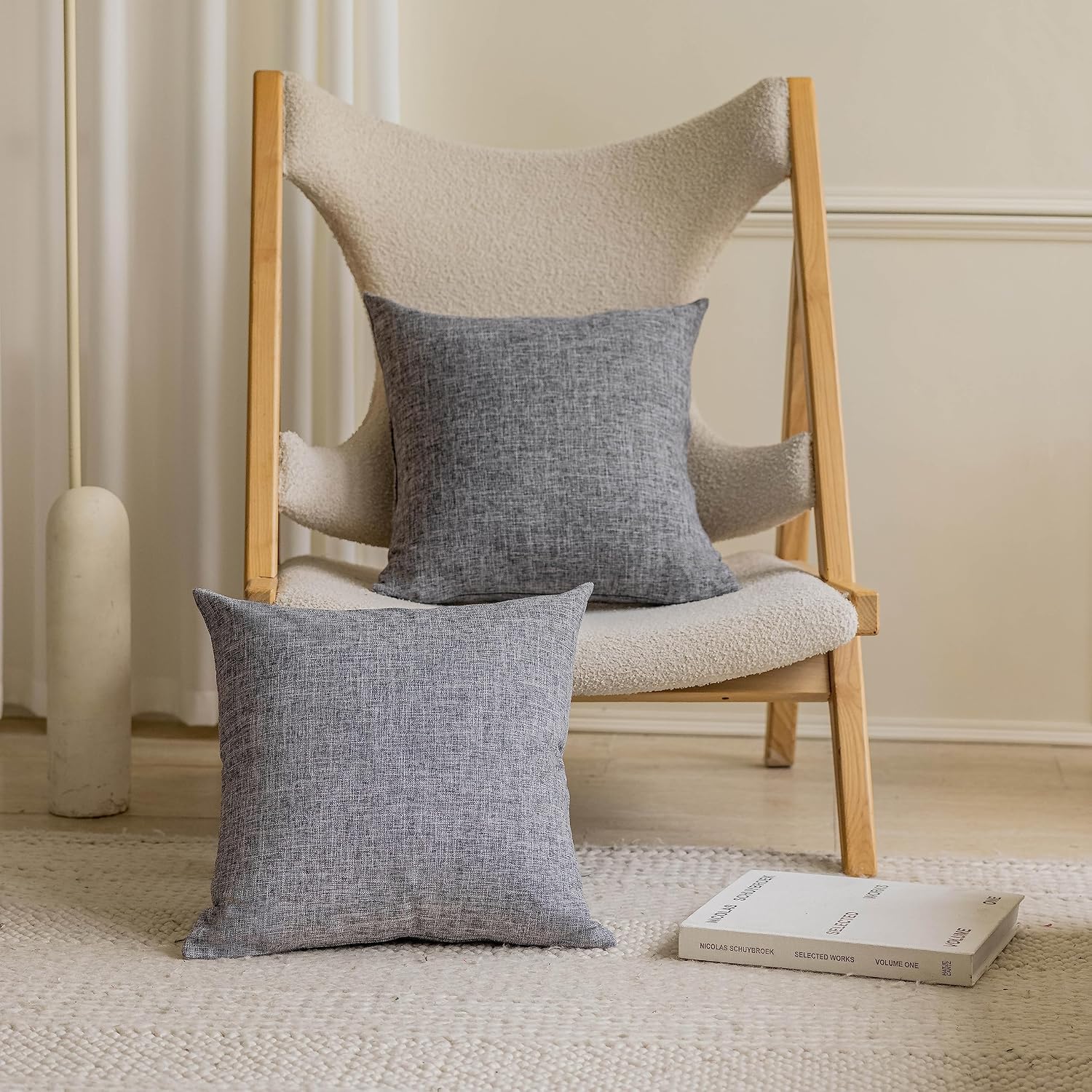 Gray Pillow Covers Soft Lined Linen Throw Pillow Cases Decorative / 18 x 18 / Ash Grey / Set of 4