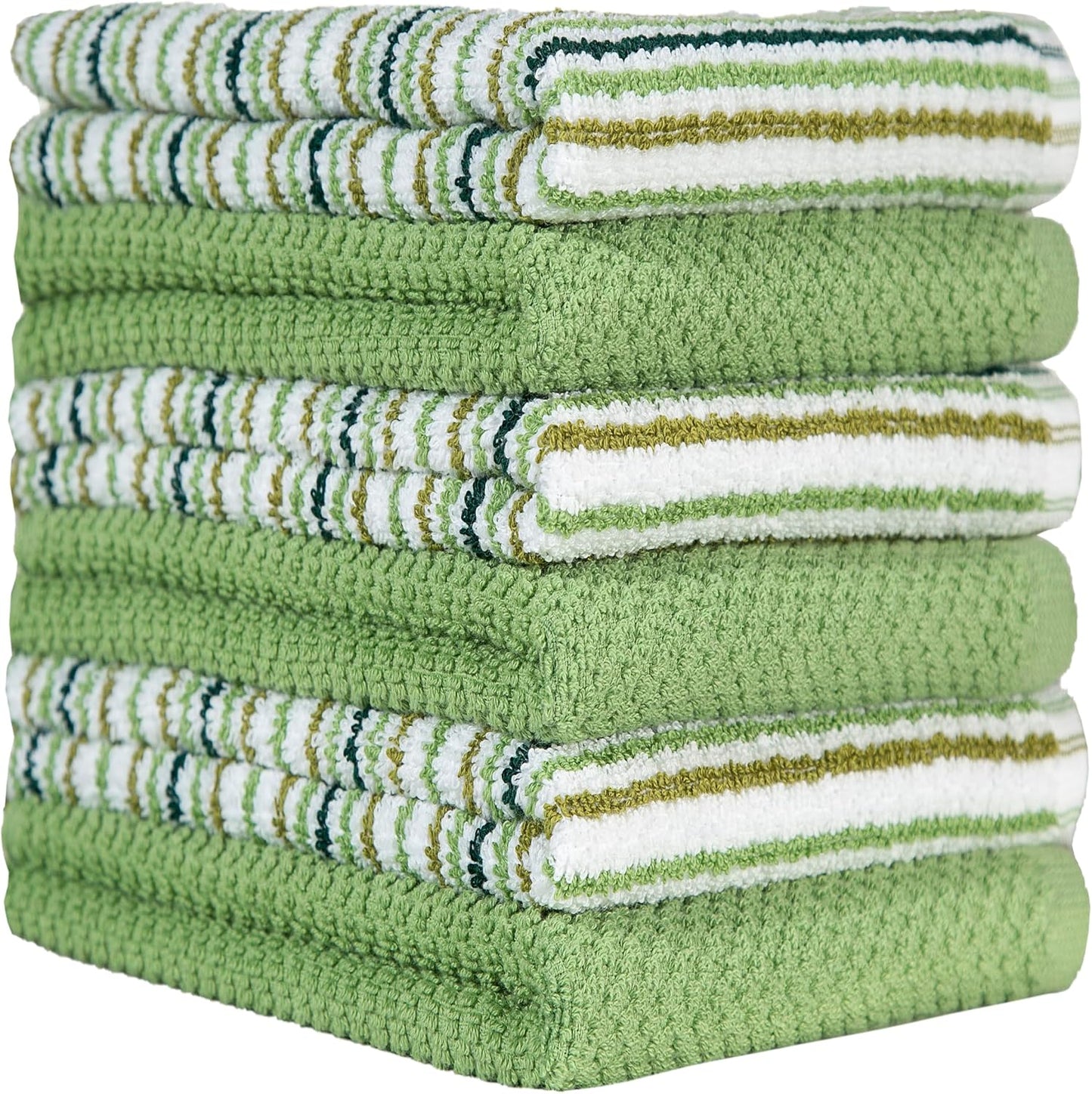 Bumble Kitchen Towels 6 Pack 100% Cotton 16"x26" - Sage | 430 GSM Soft Kitchen Hand Towels with Hanging Loop, Highly