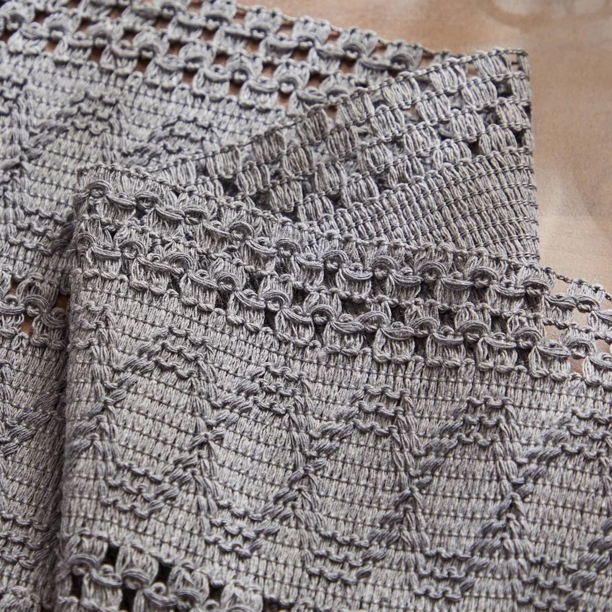 Macrame Style Boho Placemats Set of 6, Grey 12x20 Inch | Decorative Farmhouse Table Mats, Natural Cotton Woven Place