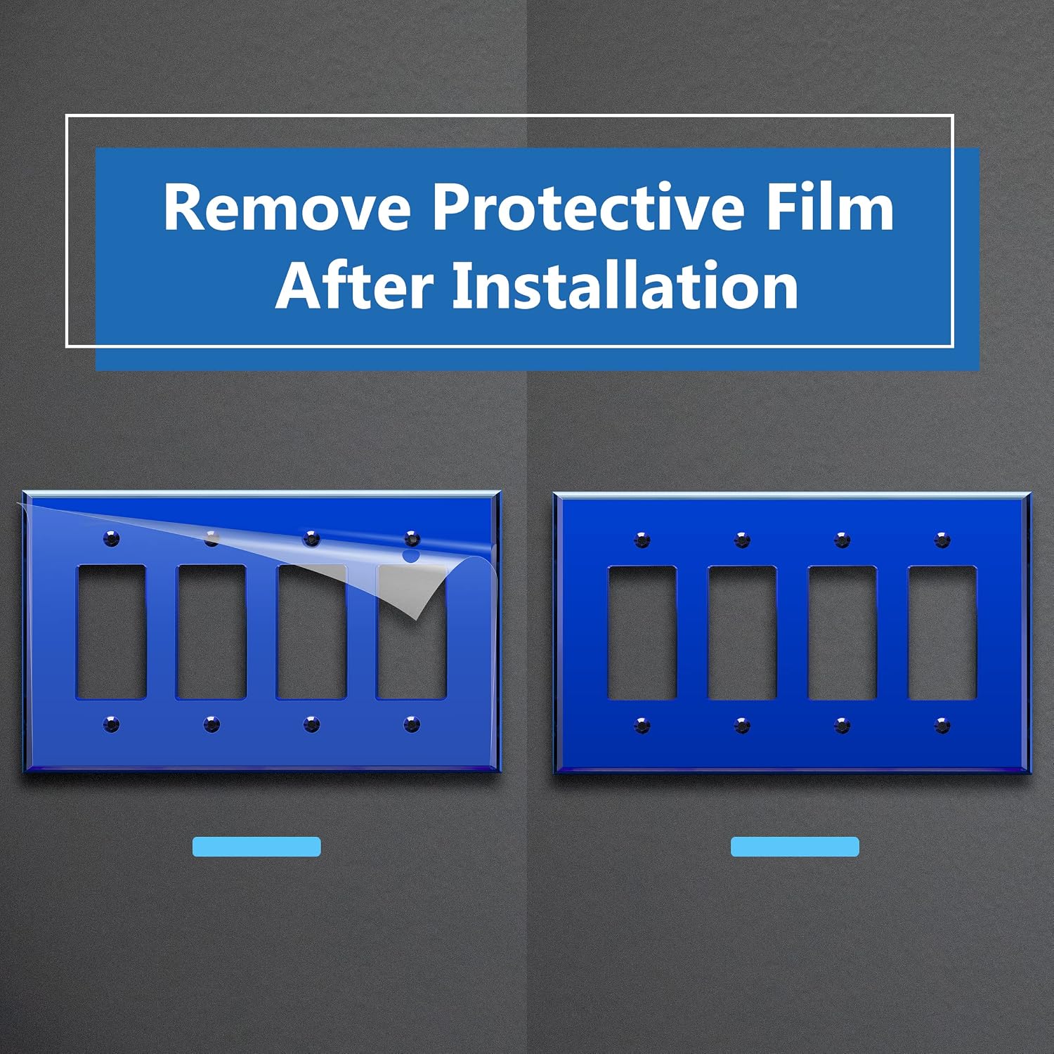 LIDER Reflective Decorator Wall Plate, Oversized 4-Gang, Mirror Glass Blue | Mirrored Light Switch Plate, Plexiglass