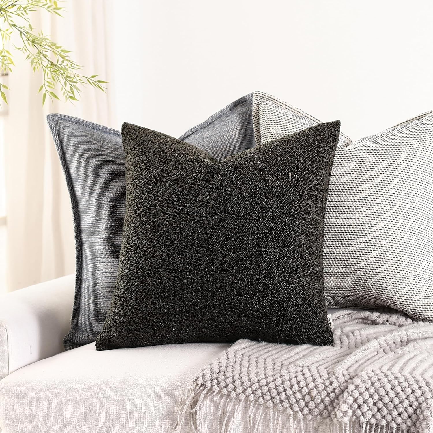 Boucle Decorative Throw Pillow Covers / Dark Coffee / 24 x 24 / Set of 2