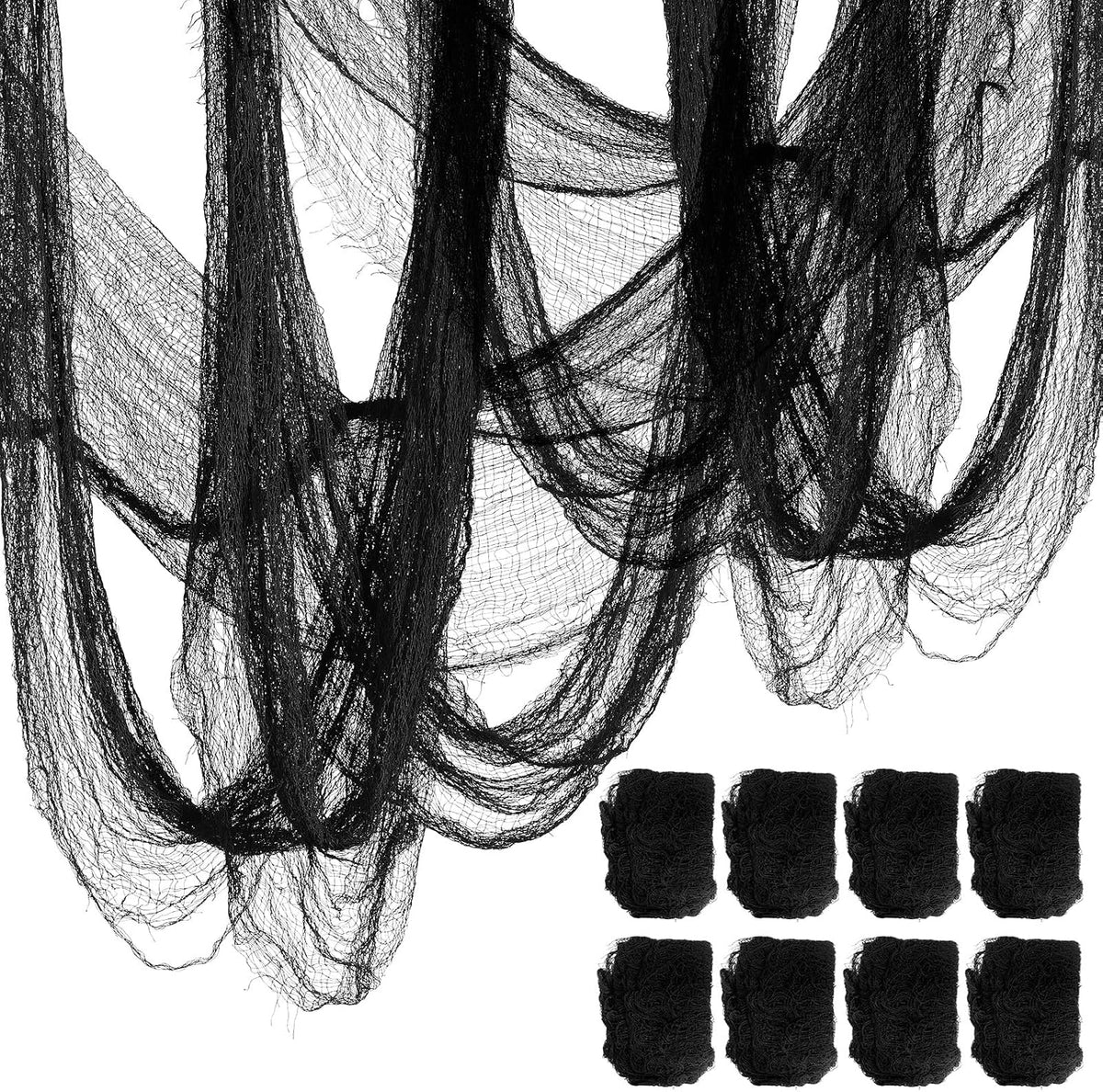 8 Pack Halloween Black Gauze Wall Decor,Outdoor Halloween Fake Spider Web Decorations Webbing,Cobwebs Mesh Spooky Fabric,30X72 in Black Cheesecloth for Haunted House Indoor Creepy Cloth (8, Black)