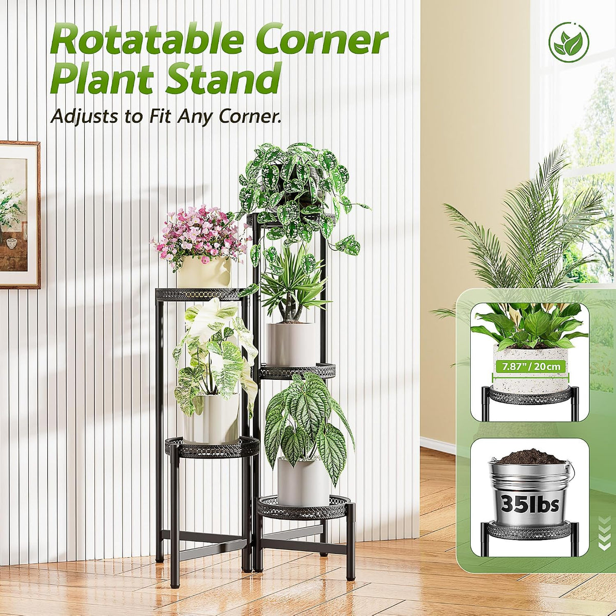 5 Tiered Tall Plant Stand Indoor Outdoor, Metral Plant Shelf for Corner Display Rack, Multi-Tier Folding Planter Pot