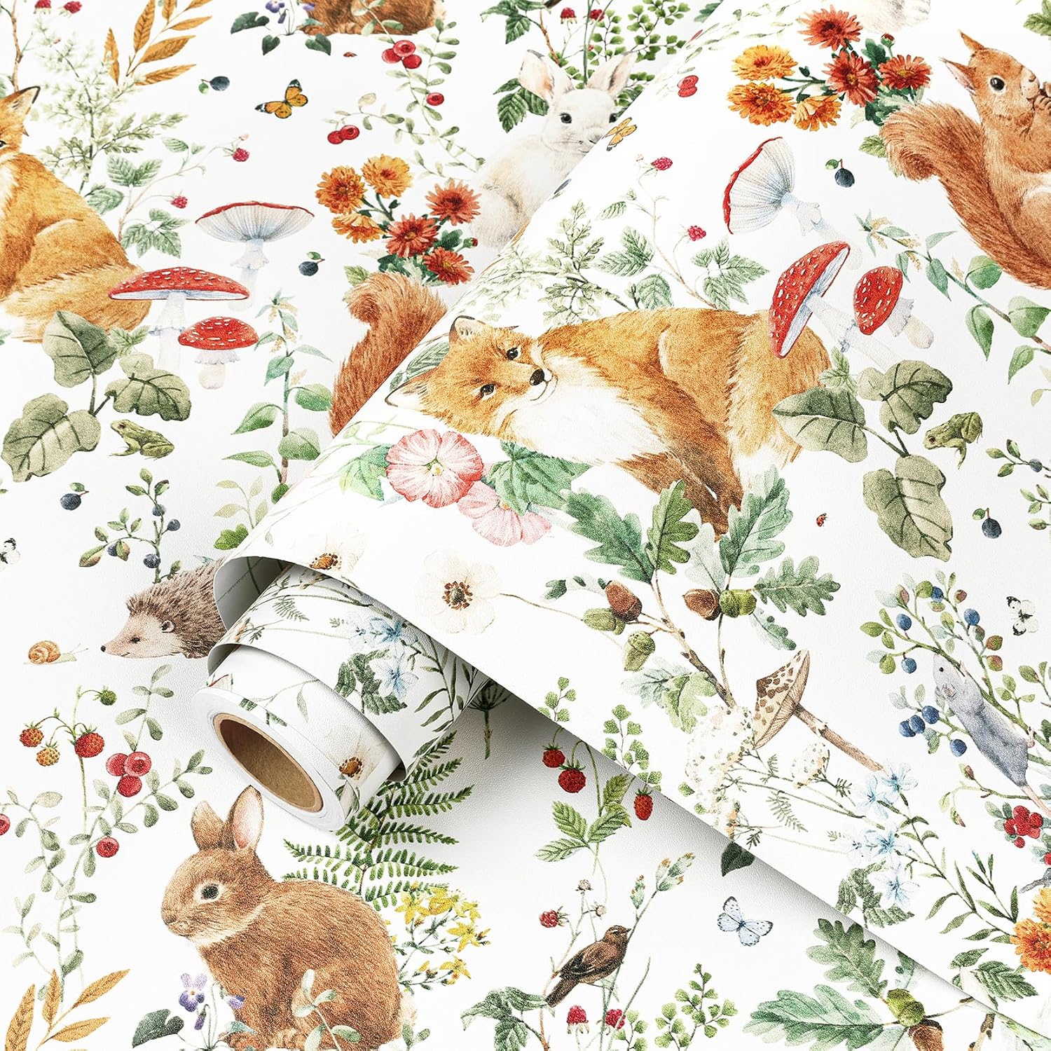 Woodland Wallpaper Stick and Peel Fairytale Forest Animal Wallpaper / 17.5 x 10 / Ft / White