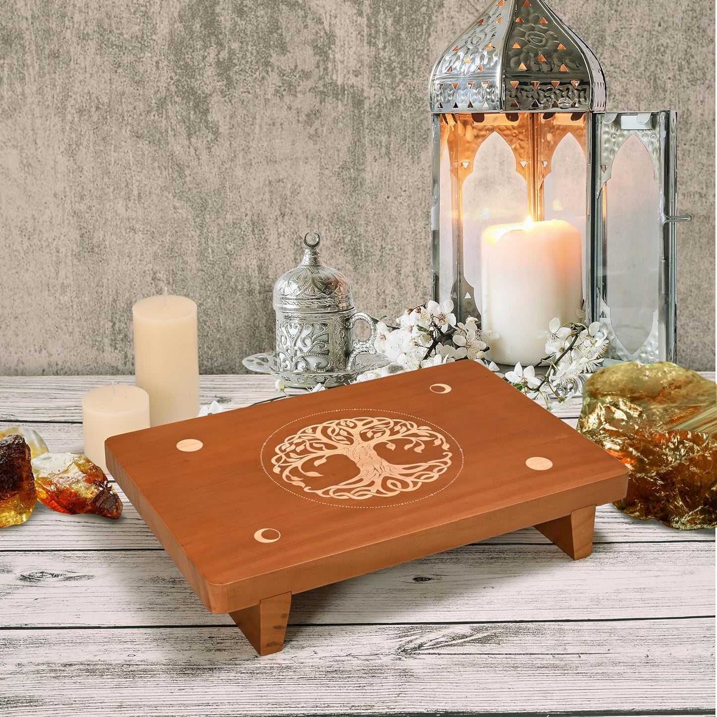 Decorative Riser Wood Tray / Art Deco