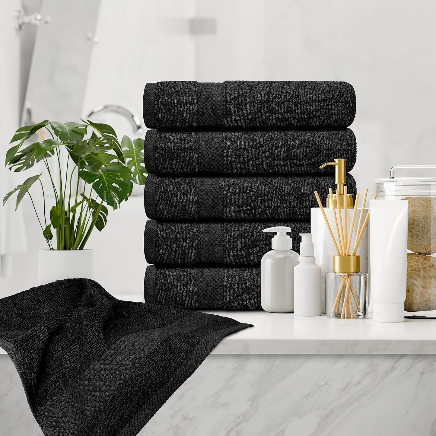 White Classic Luxury Black Hand Towels - Soft 100% Turkish Cotton | Highly Absorbent Hotel spa Bathroom Towel