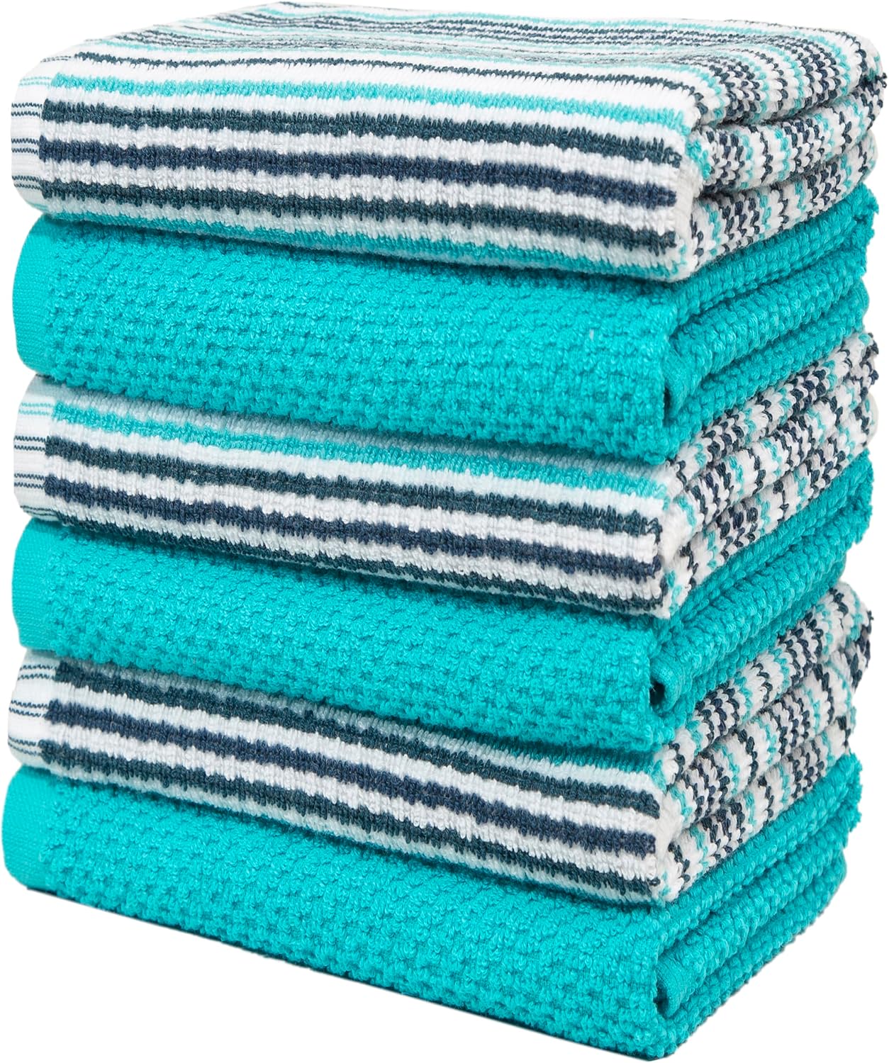 Bumble Kitchen Towels 6 Pack 100% Cotton 16"x26" - Aqua | 430 GSM Soft Kitchen Hand Towels with Hanging Loop, Highly