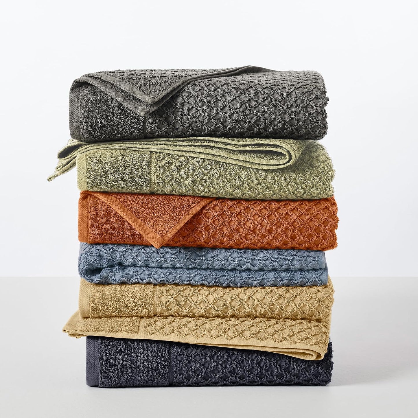 Great Bay Home Bath Towels - 100% Cotton 6 Piece Towel Set - Diamond Waffle Weave - Absorbent, Durable, Quick-Dry