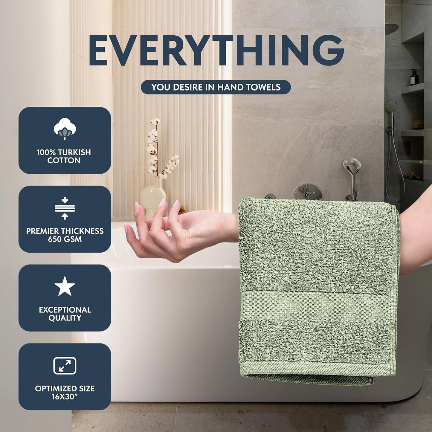 White Classic Luxury Mint Green Hand Towels - Soft 100% Turkish Cotton | Highly Absorbent Hotel spa Bathroom Towel
