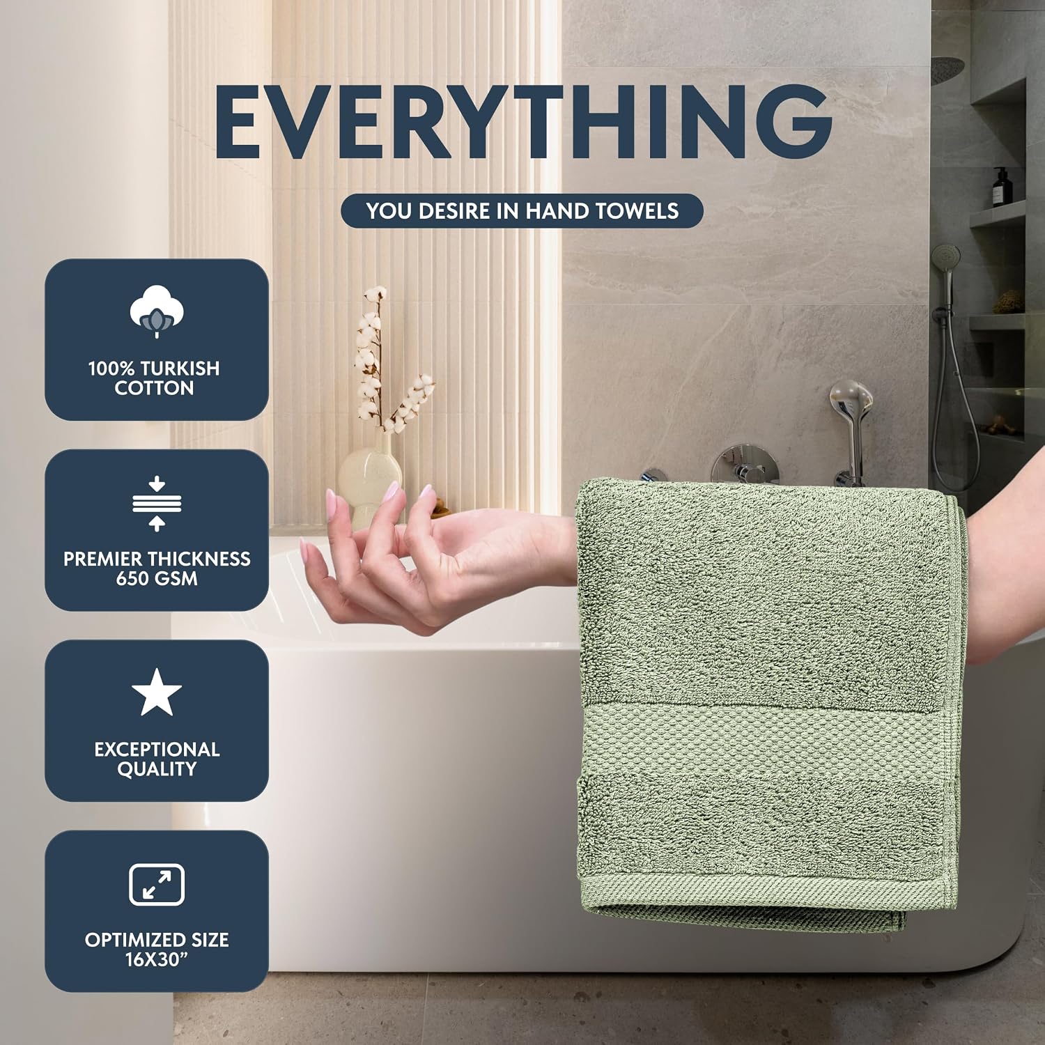 White Classic Luxury Mint Green Hand Towels - Soft 100% Turkish Cotton | Highly Absorbent Hotel spa Bathroom Towel