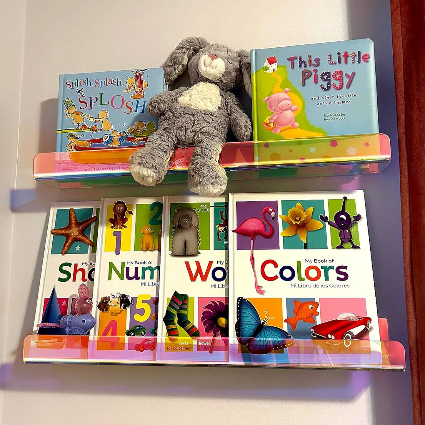 2 Packs 24 inches Iridescent Acrylic Shelves,Book Shelf for wall | Wall Mounted Display for Kids