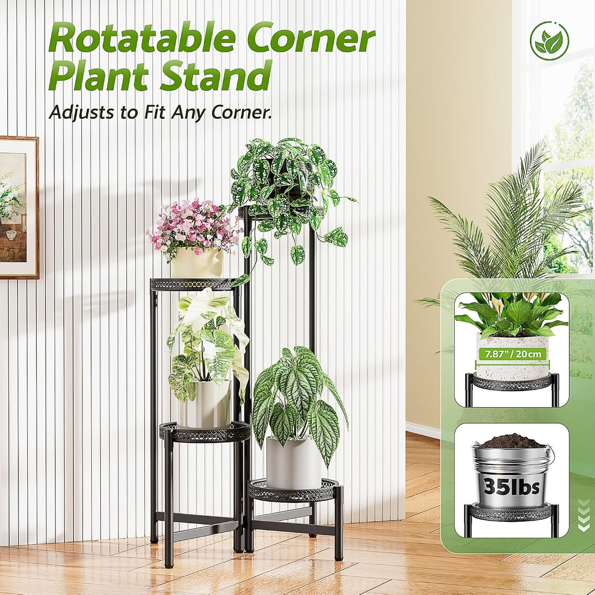 4 Tier Metal Plant Stand Indoor Outdoor, Corner Tall Plant Shelf for Multiple Plants, Foldable Plant Stand Heavy Duty