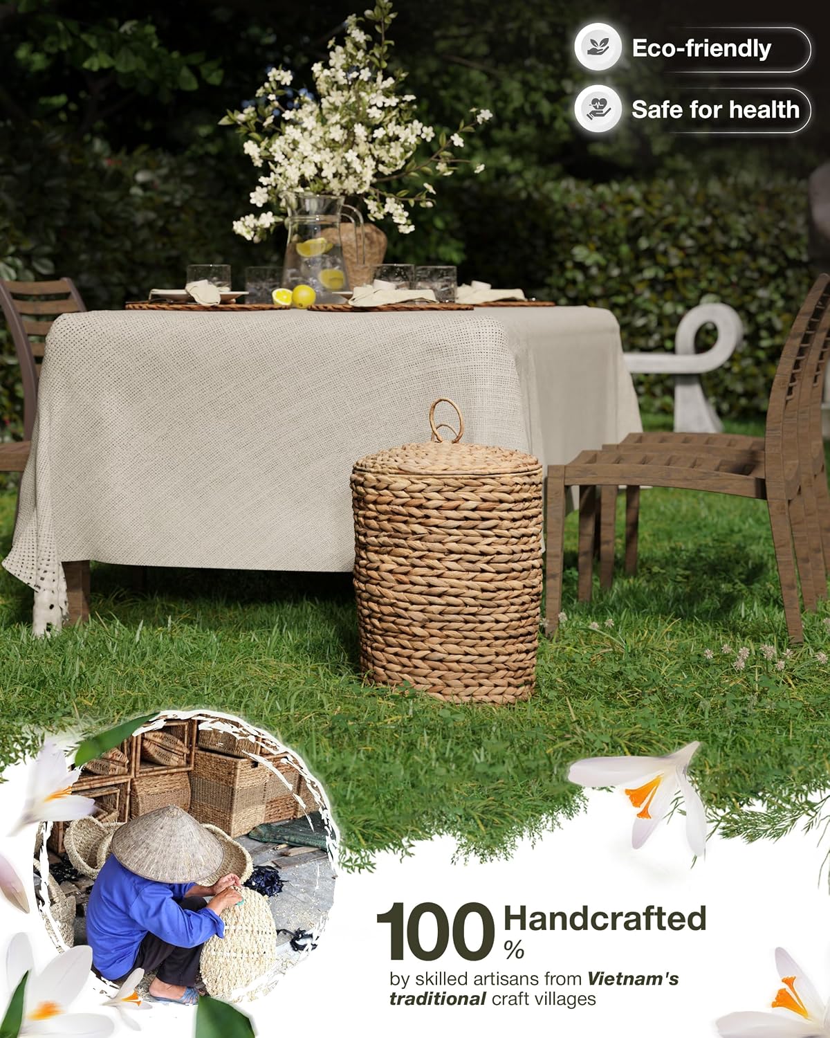 Handwoven Rattan Wastebasket / Natural / 4.5 Gallons