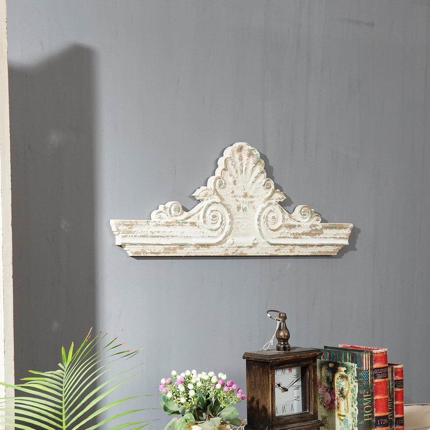 Carved Wood Wall / 16.7"L x 2.8"W / Shabby Chic White