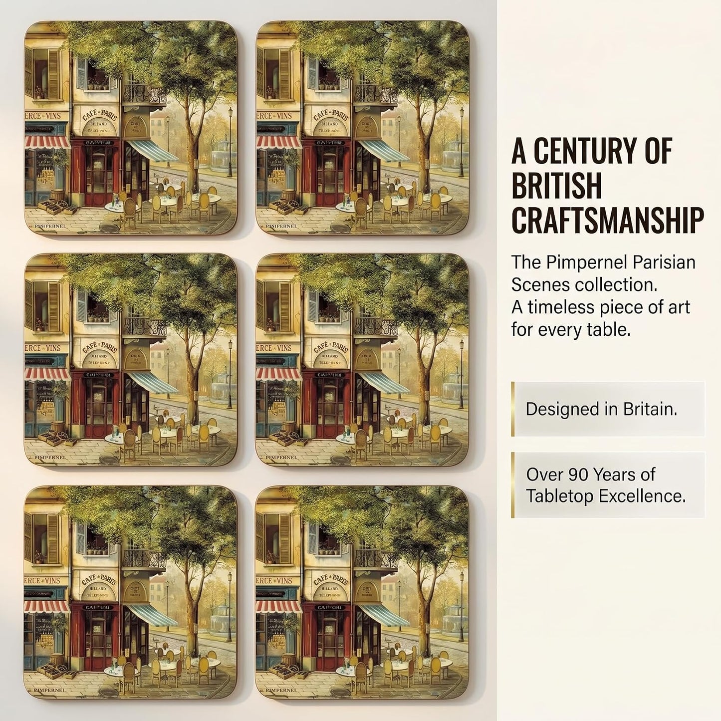 4" Elegant Cork-Backed Boards Featuring Paris Art Prints / Coasters / Parisian Scenes / Set of 4