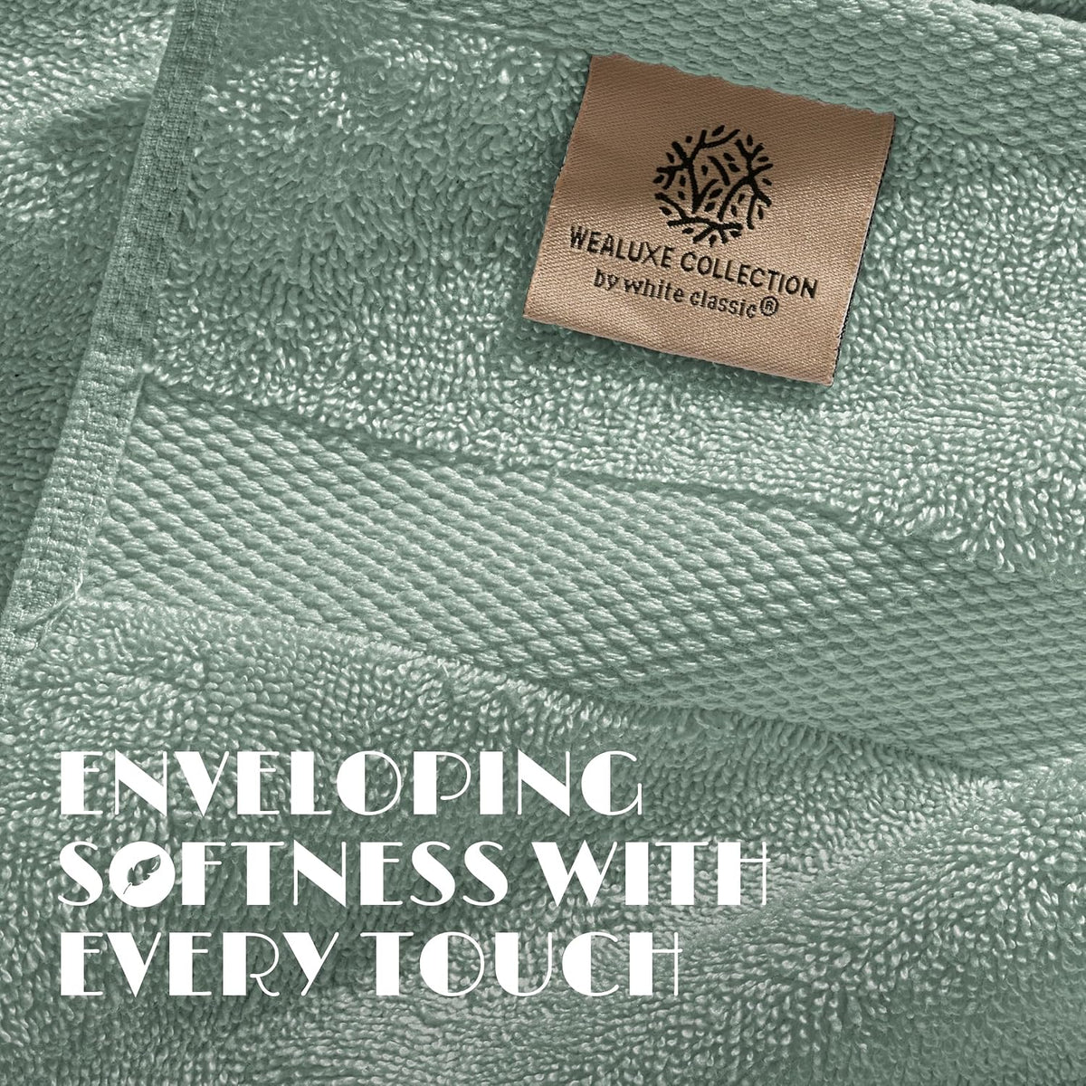 White Classic Wealuxe Green Bath Towels 24x50 Inch, Cotton Towel Set for Bathroom, Hotel, Gym, Spa, Soft Extra