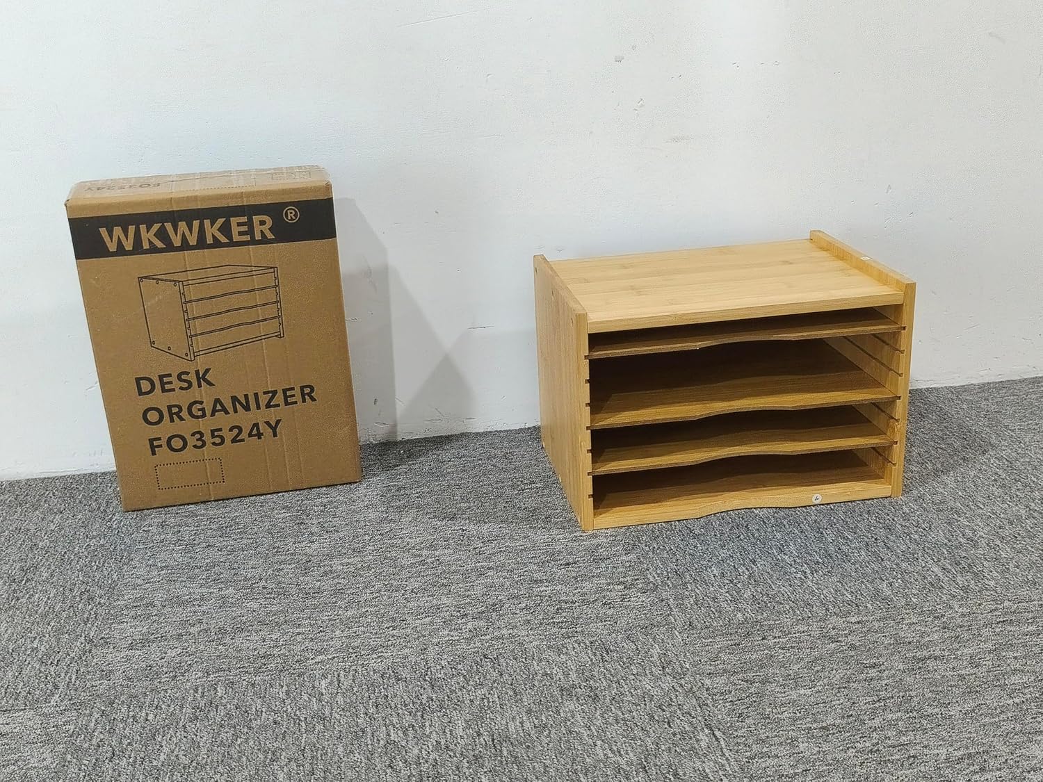 WKWKER File Organizer with 3 Adjustable Shelves Bamboo Document Letter Tray Paper File Sorter for Desktop Office Home