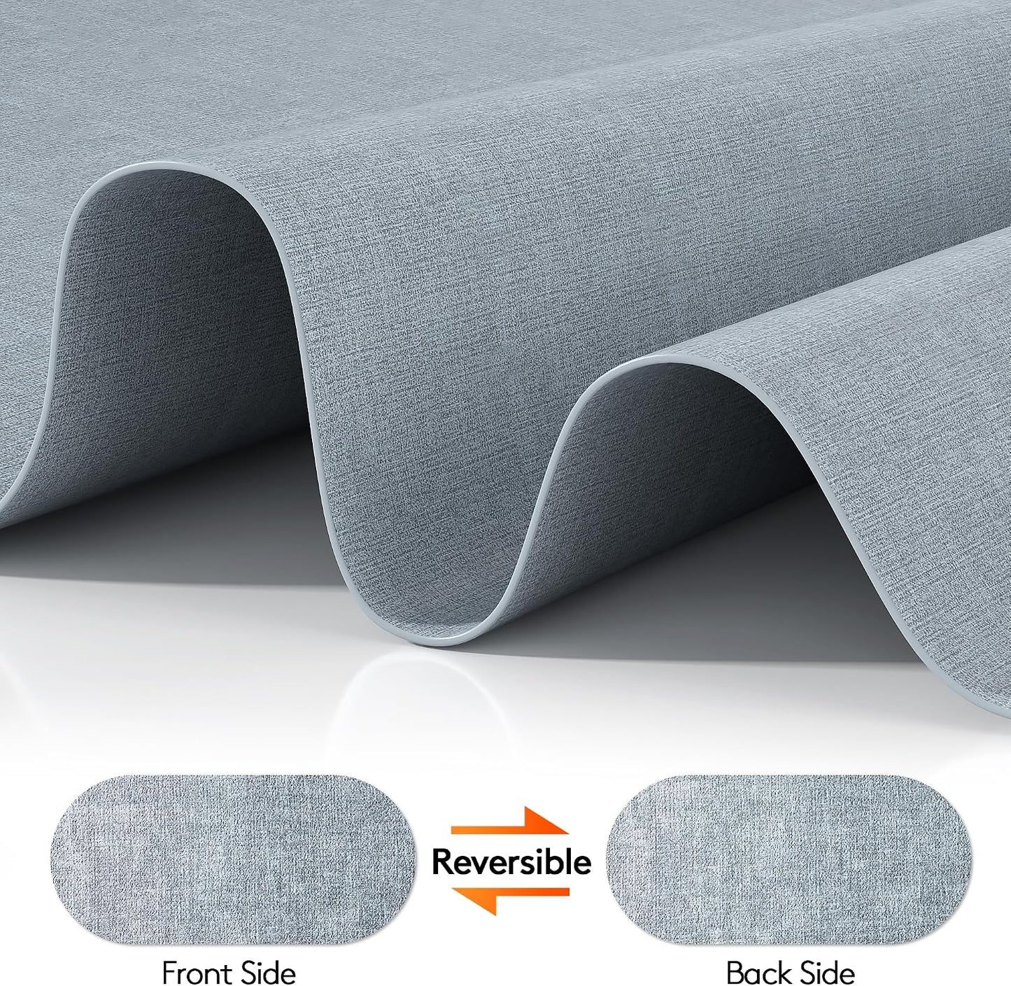 DOLOPL Oval Placemats Set of 6, Dusty Blue Faux Leather Table Place Mats | Reversible, Wipeable & Washable, Heat