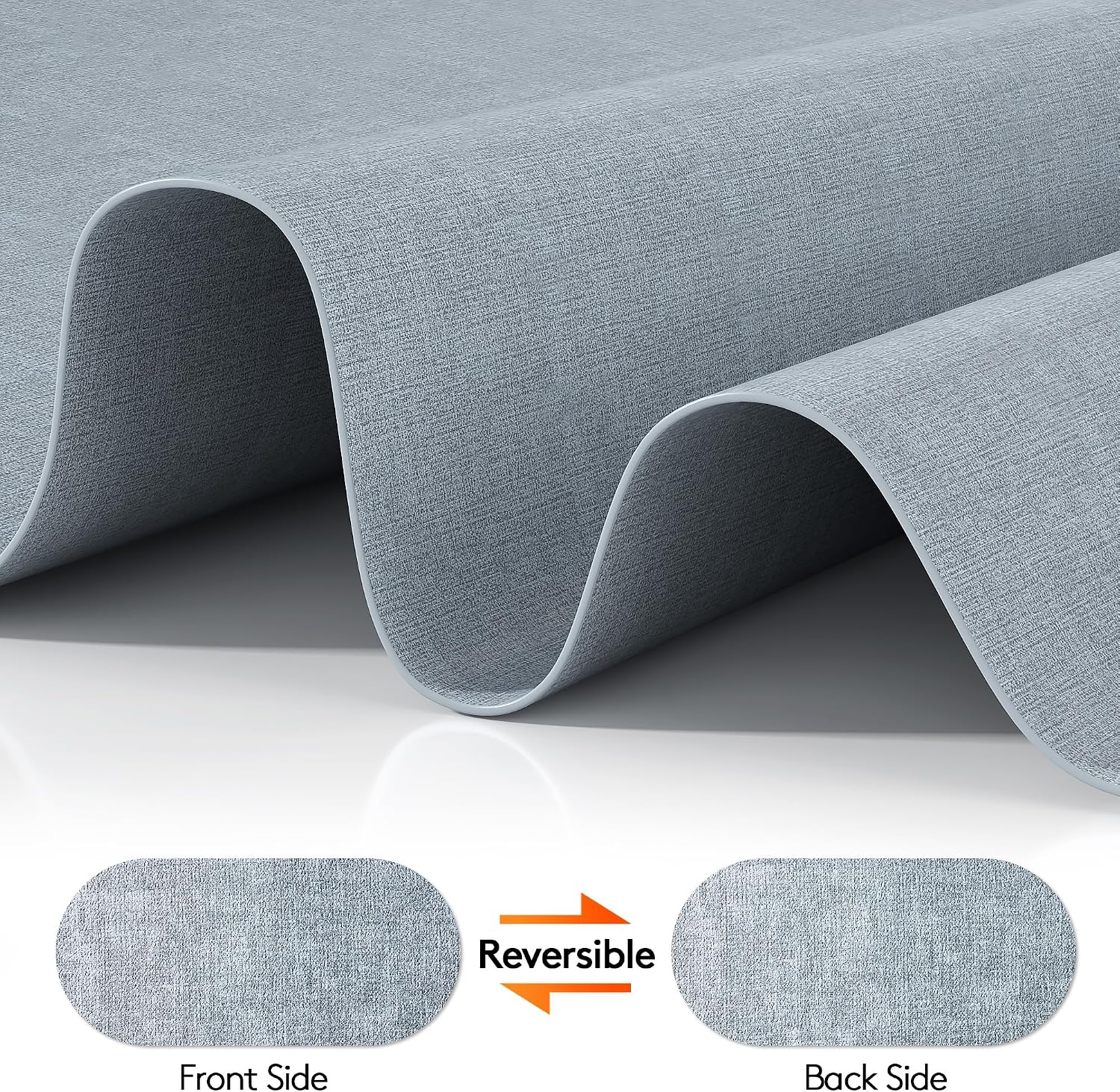 DOLOPL Oval Placemats Set of 6, Dusty Blue Faux Leather Table Place Mats | Reversible, Wipeable & Washable, Heat