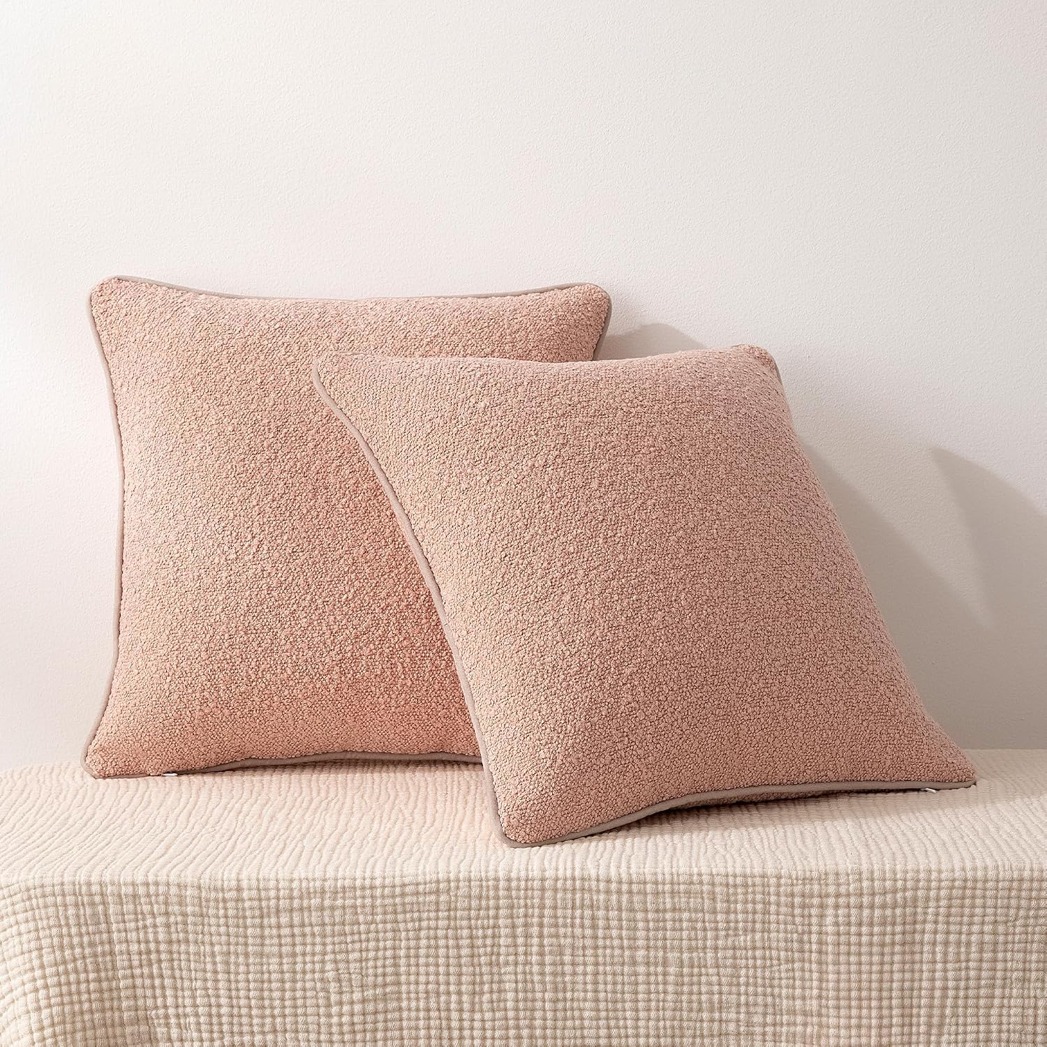 Boucle Throw Pillow Covers / Pink / 18 x 18 / Set of 2