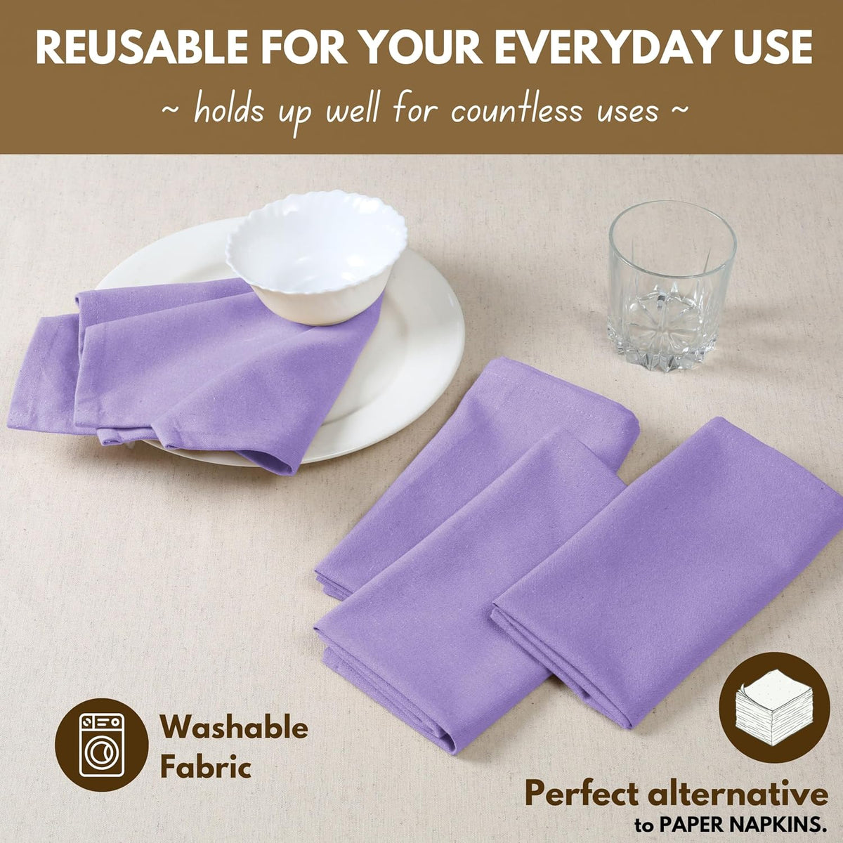 Native Fab Cotton Table Napkins, 12 Pack, 17x17 Inches, Hotel Quality, Durable, Washable Fabric, Ideal for Easter