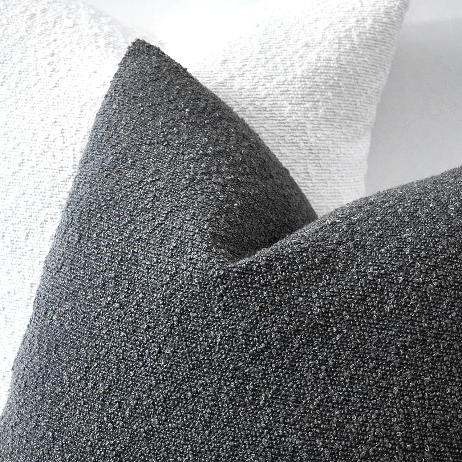 Boucle Throw Pillow Covers / Charcoal / 18 x 18 / Set of 2