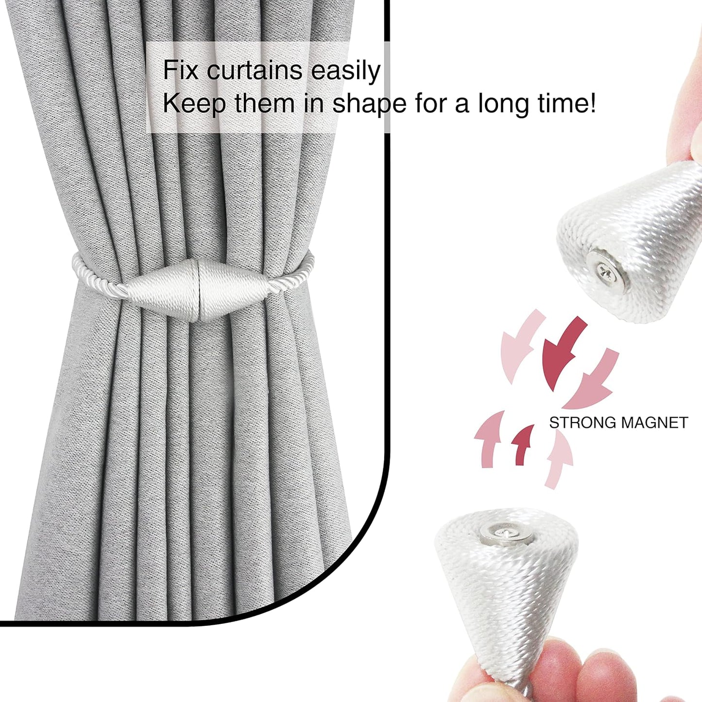 Magnetic Curtain Tiebacks Rope Decorative Holdbacks for Drapes Nieffeiy | 6 Pack White Modern Handmade Curtain Tie