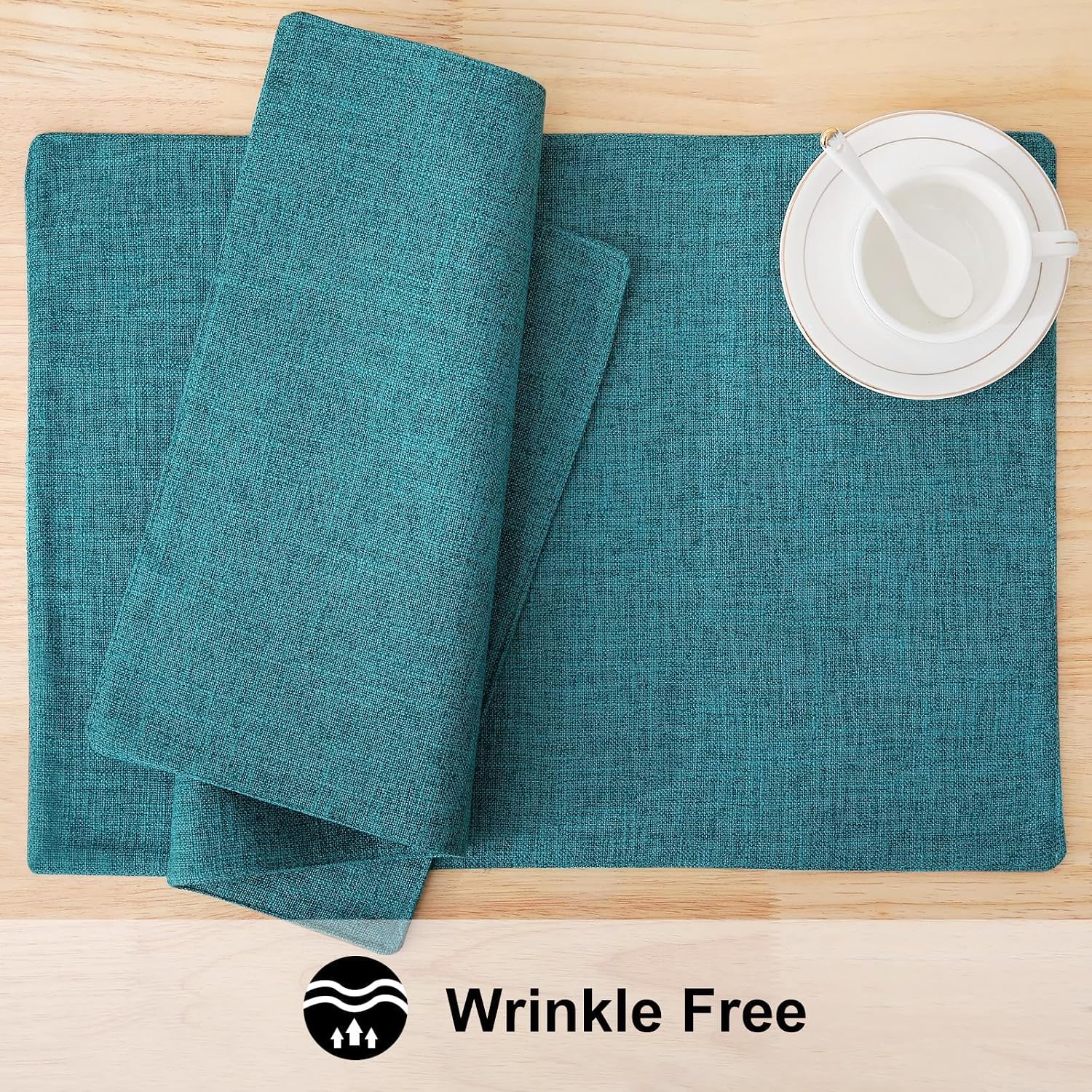 Faux Cotton Linen Placemats Set of 8, Cloth Washable Farmhouse Dining Table Mats for Indoors & Outdoors, Easy to Clean