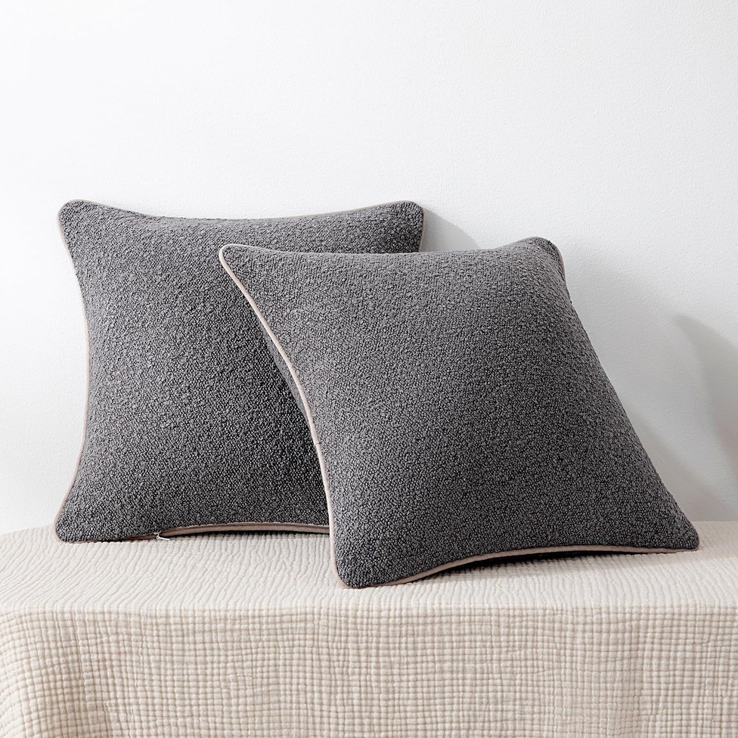 Boucle Throw Pillow Covers / Grey / 18 x 18 / Set of 2
