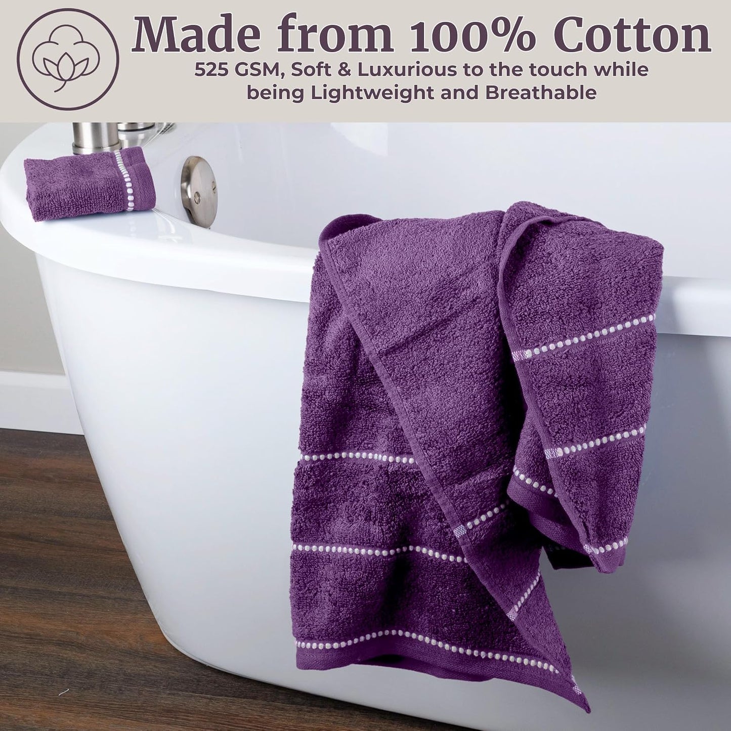 Lavish Home 6 Piece Bathroom Towels Set - 525GSM 100% Cotton Bathroom Essentials - 2 Bath Sheets, 2 Hand Towels, and 2