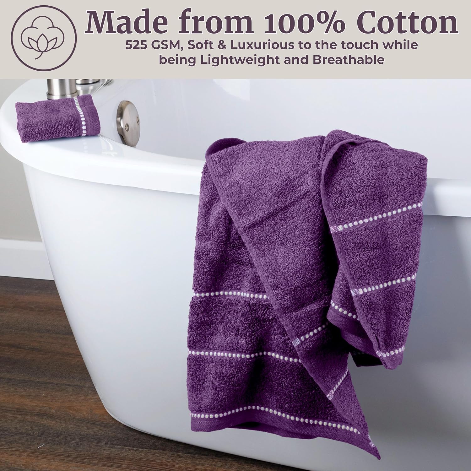 Lavish Home 6 Piece Bathroom Towels Set - 525GSM 100% Cotton Bathroom Essentials - 2 Bath Sheets, 2 Hand Towels, and 2