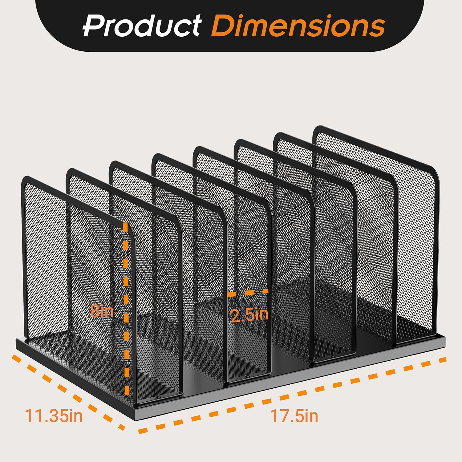 Kuntine.B 7-Section Upright Desk File Organizer Black 2 Pack | Vertical, Mesh, Metal, Assembly, Stability, Sturdiness