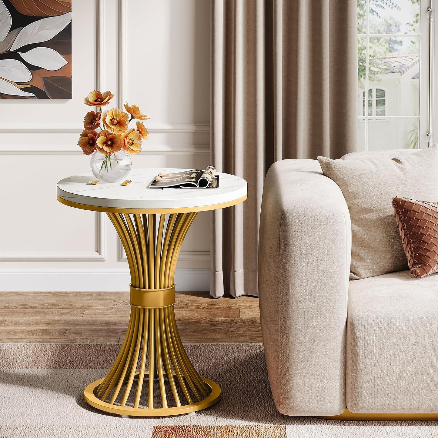 Modern Faux Marble Side Table / Gold