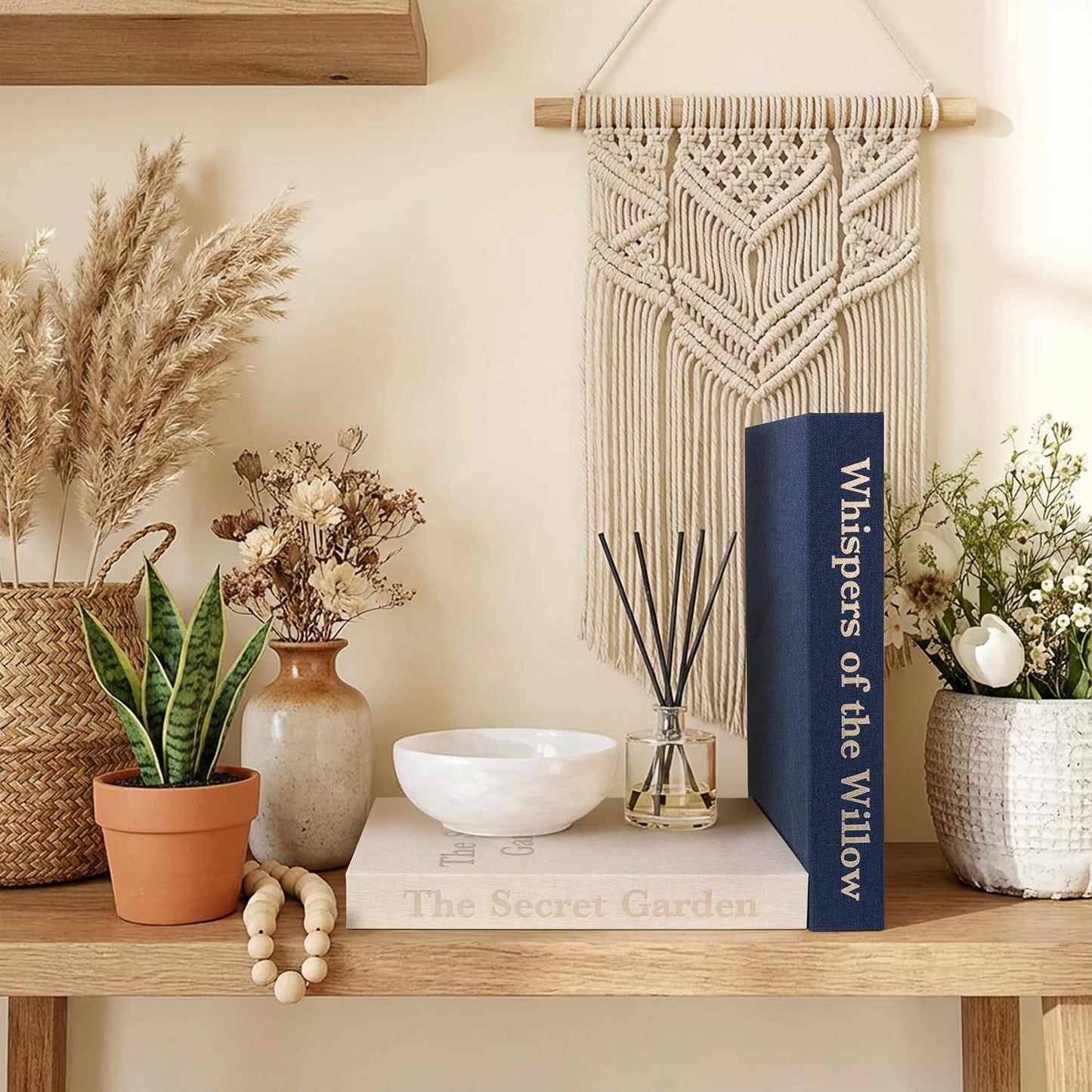 Decorative Linen Storage Books / Blue & Beige / Set of 2