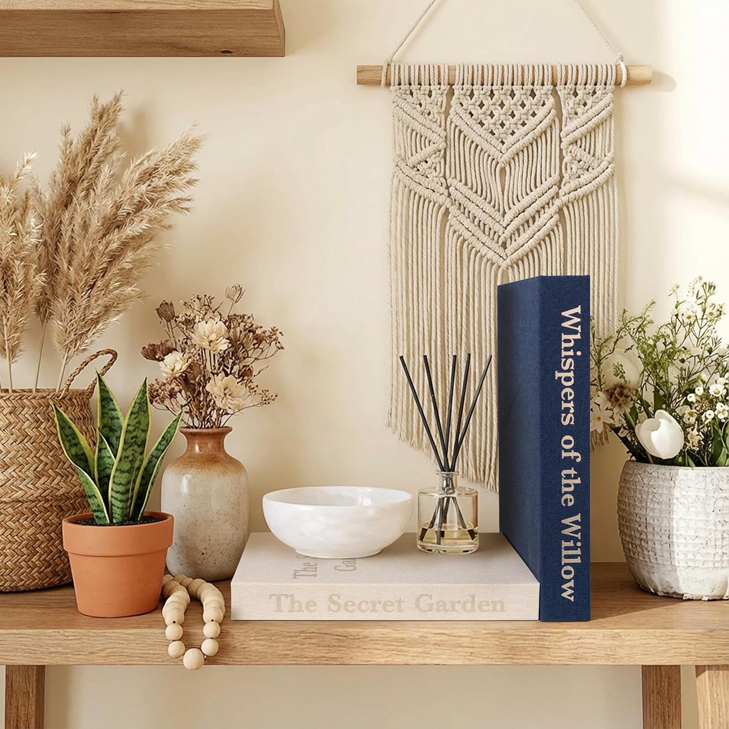 Decorative Linen Storage Books / Blue & Beige / Set of 2