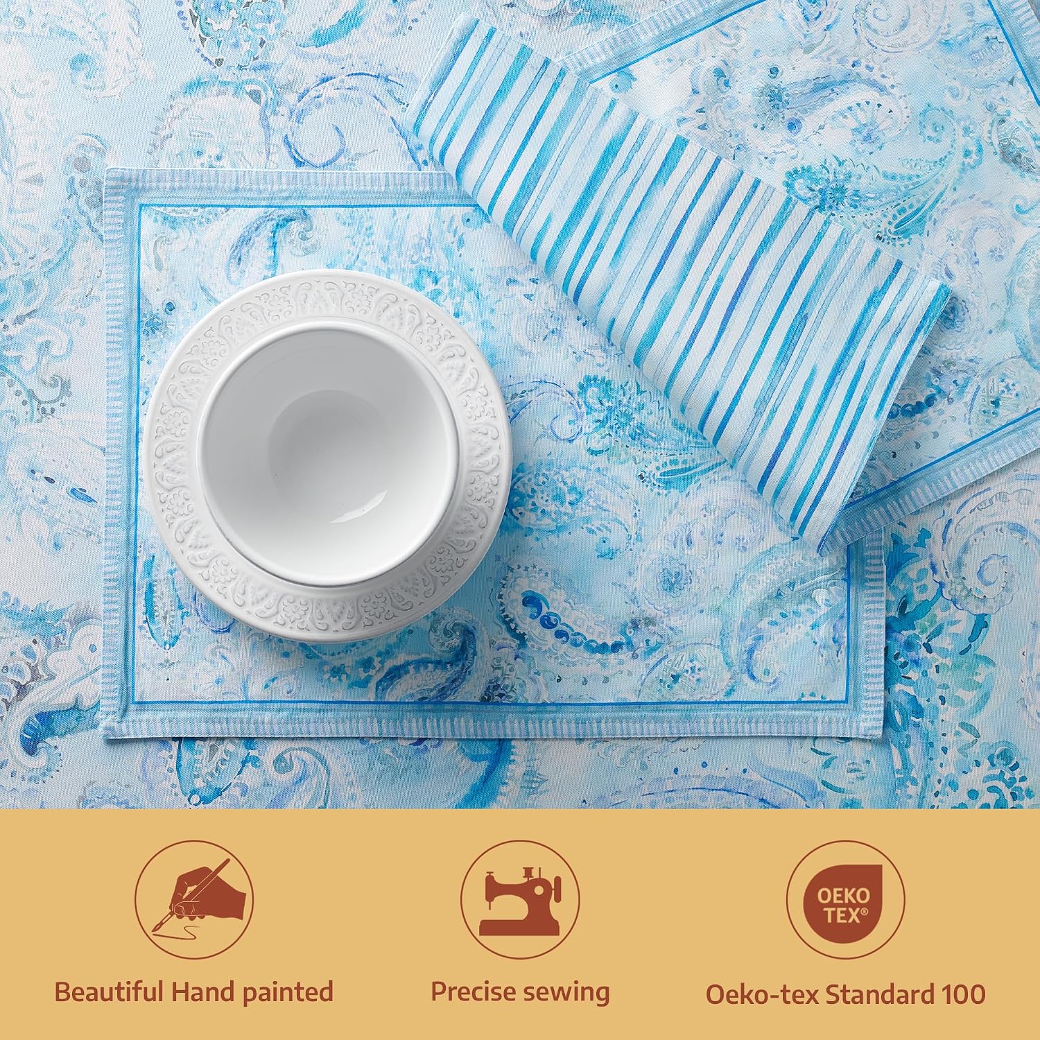 Maison d' Hermine Placemats Set of 4 Reusable 100% Combed Cotton (13"x19") | Cloth Place Mats Washable Table Mats for