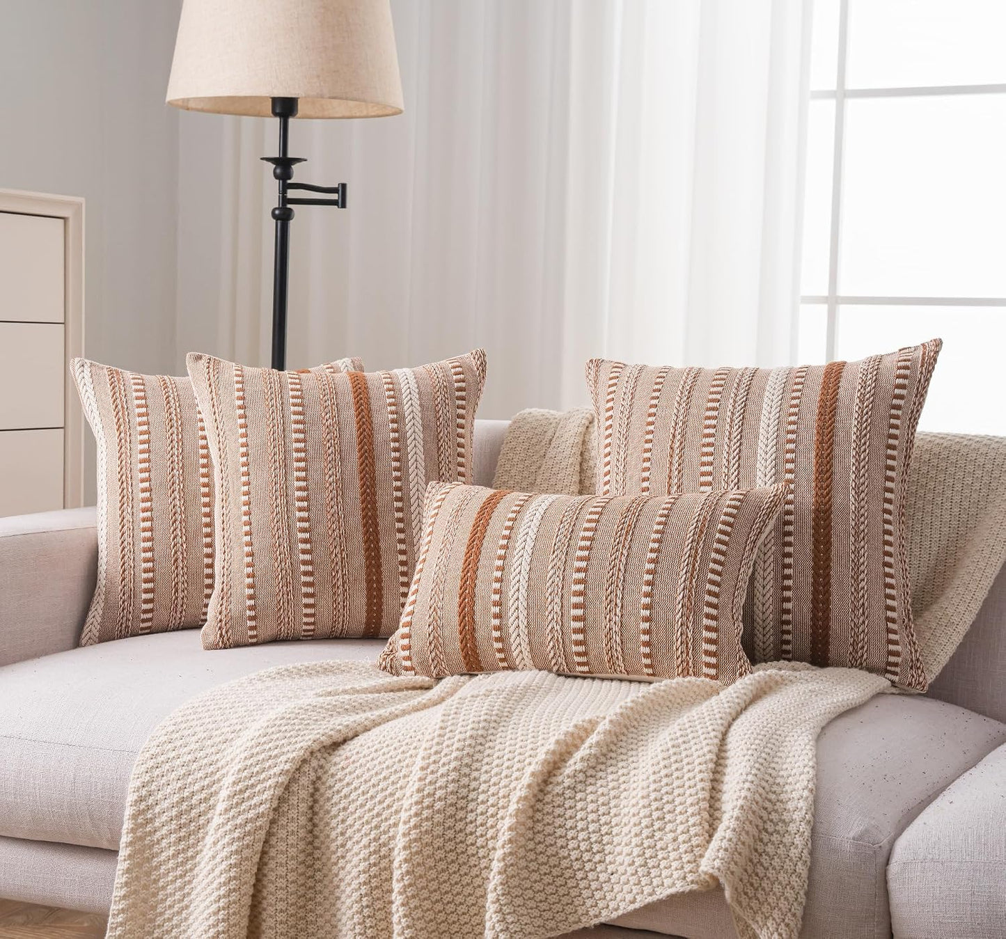 Boho Throw Pillow Covers / Brown / 18 x 18 / Set of 2