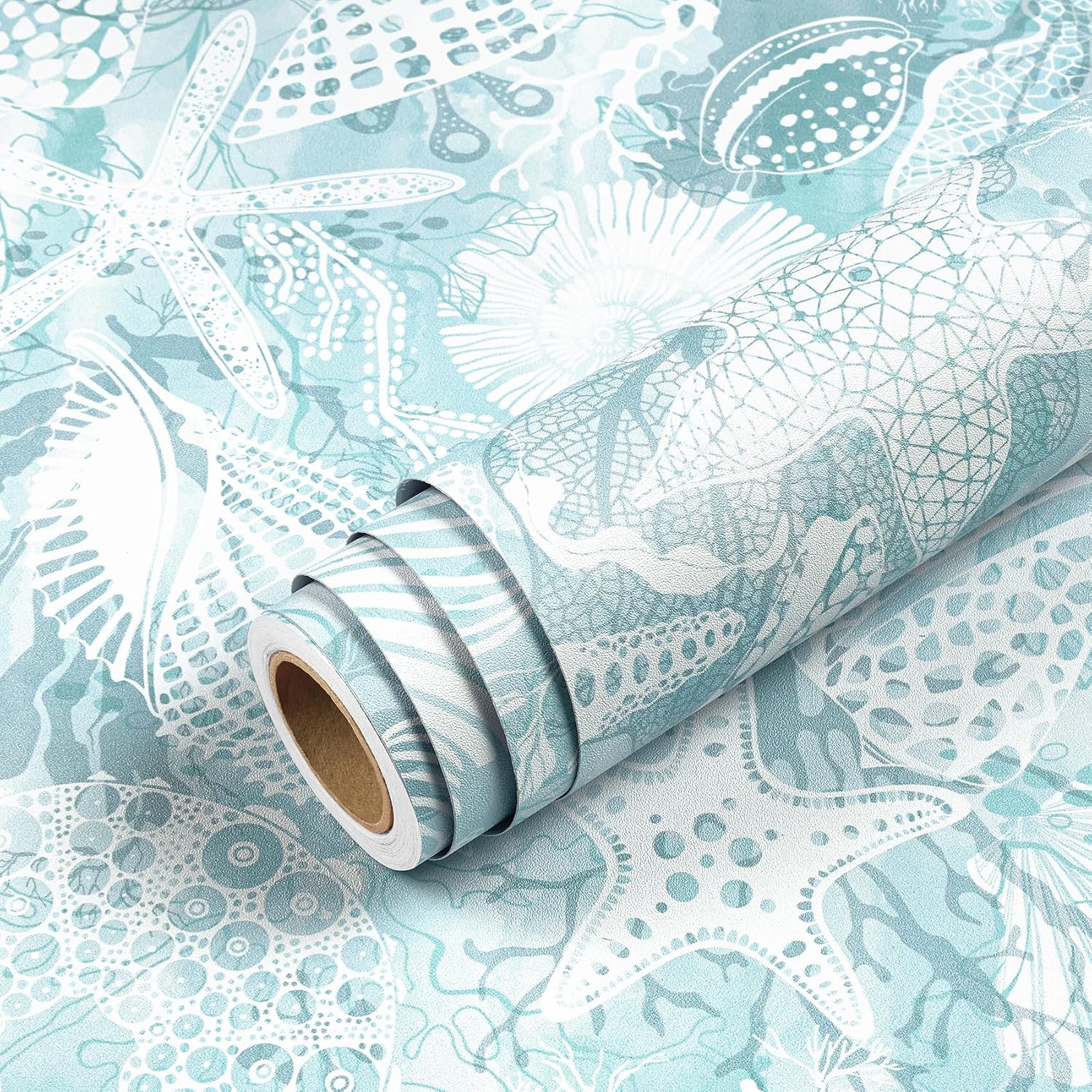 Blue Coastal Wallpaper Peel and Stick Self Adhesive Contact Paper / 17.5 x 276 / Blue Ocean