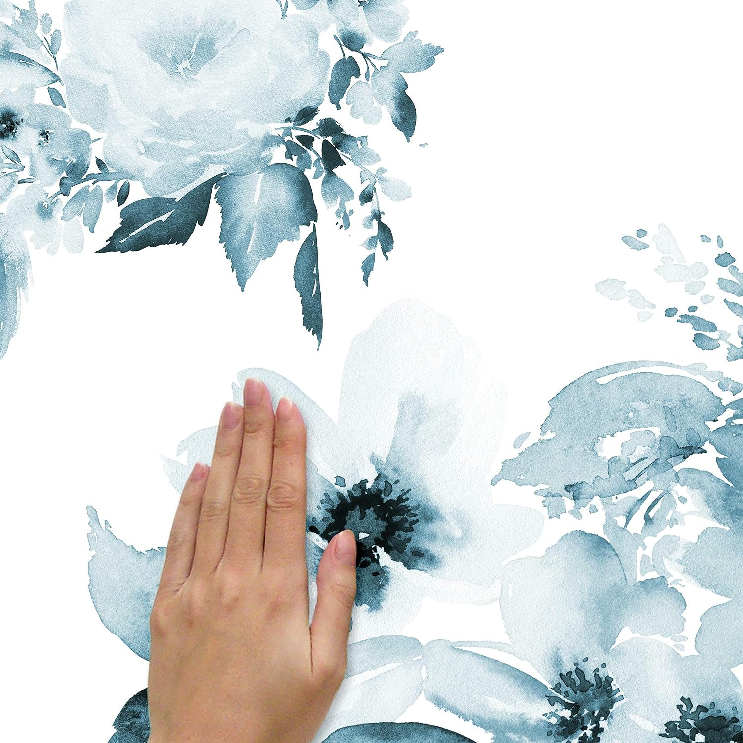 RMK4708GM Watercolor Floral Peel and Stick Wall Decals / Blue